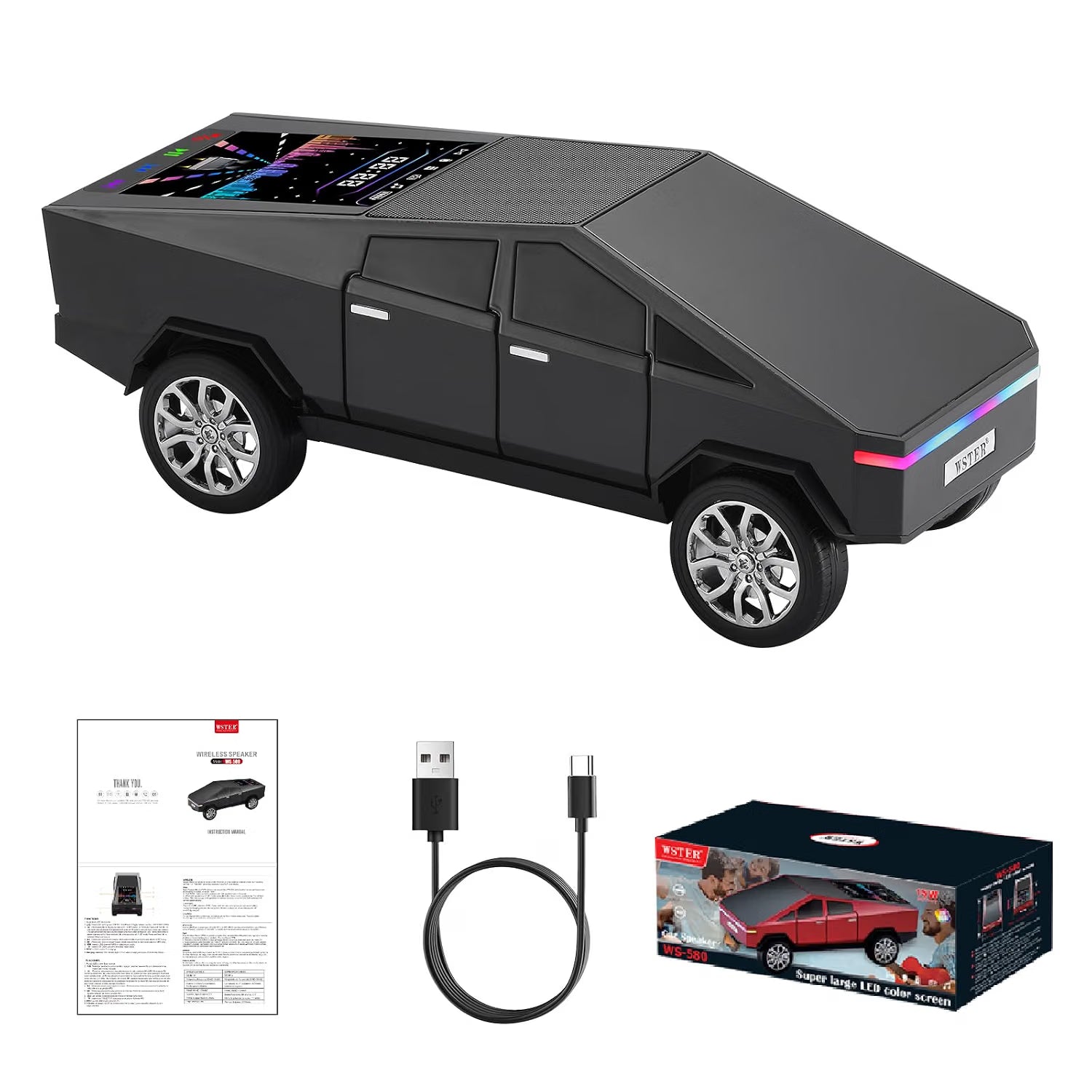 Cybertruck Model - Bluetooth Speaker - Car Design Wireless Speaker, Portable Bluetooth Speaker with LED Lights & Rechargeable Battery - Multicolor