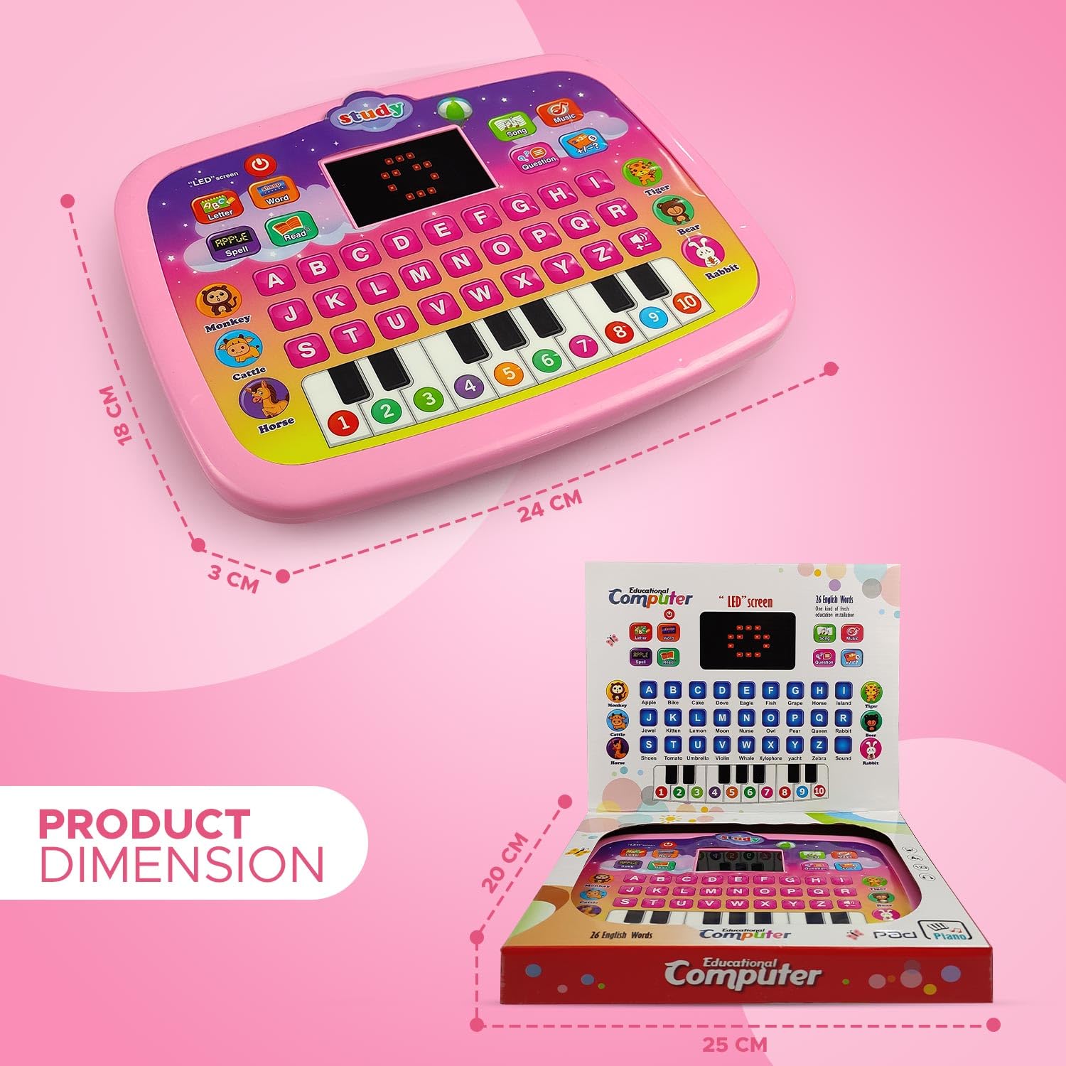 Educational Computer for Kids , Intelligence Game Toy with Sound for Kids , Computer with Led Screen , Music Toys , Piano Computer , Best Gift for Kids