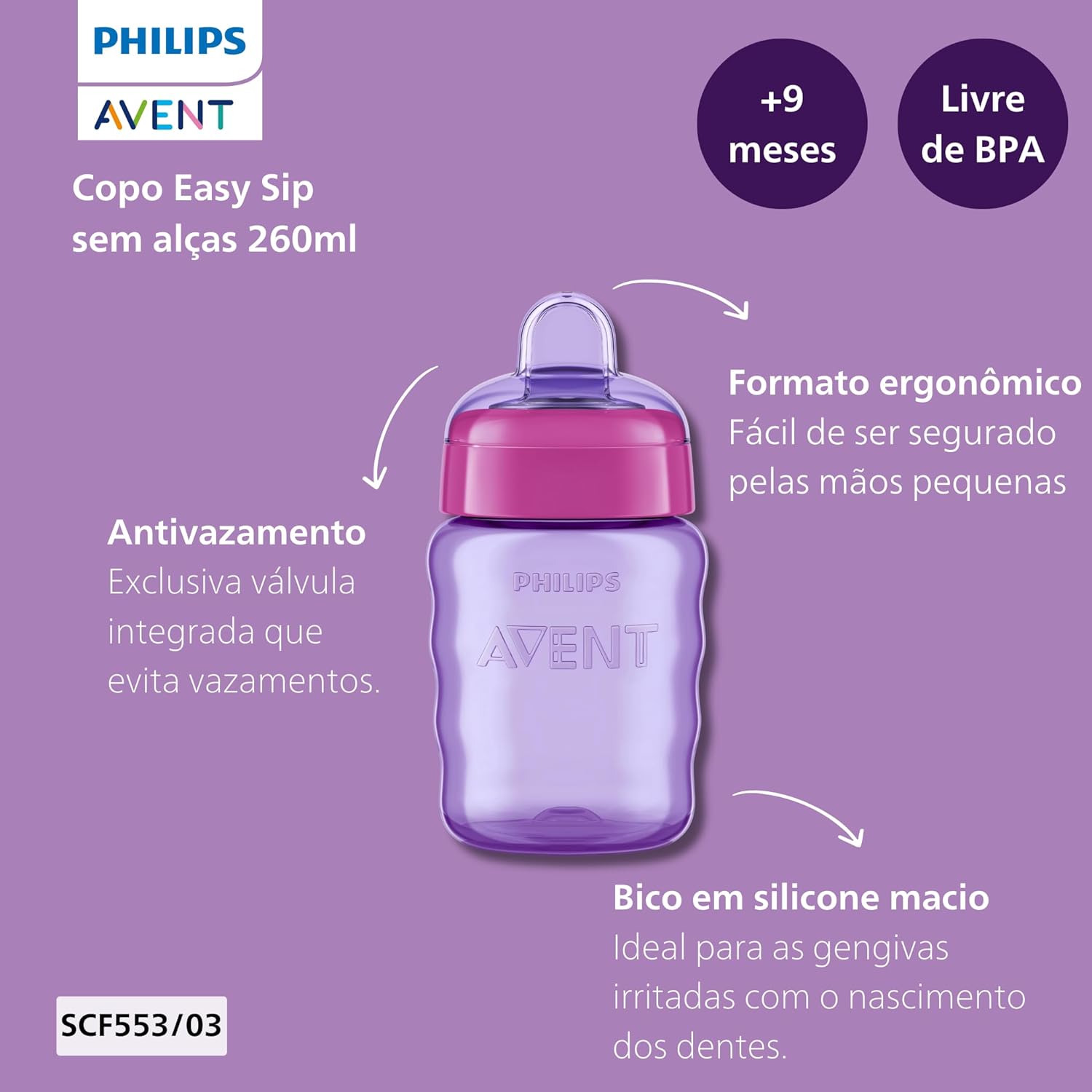 Philips Avent (9M+) Classic Plastic Spout Cup | Pink/Purple | SCF553/03 | 260Ml 9oz