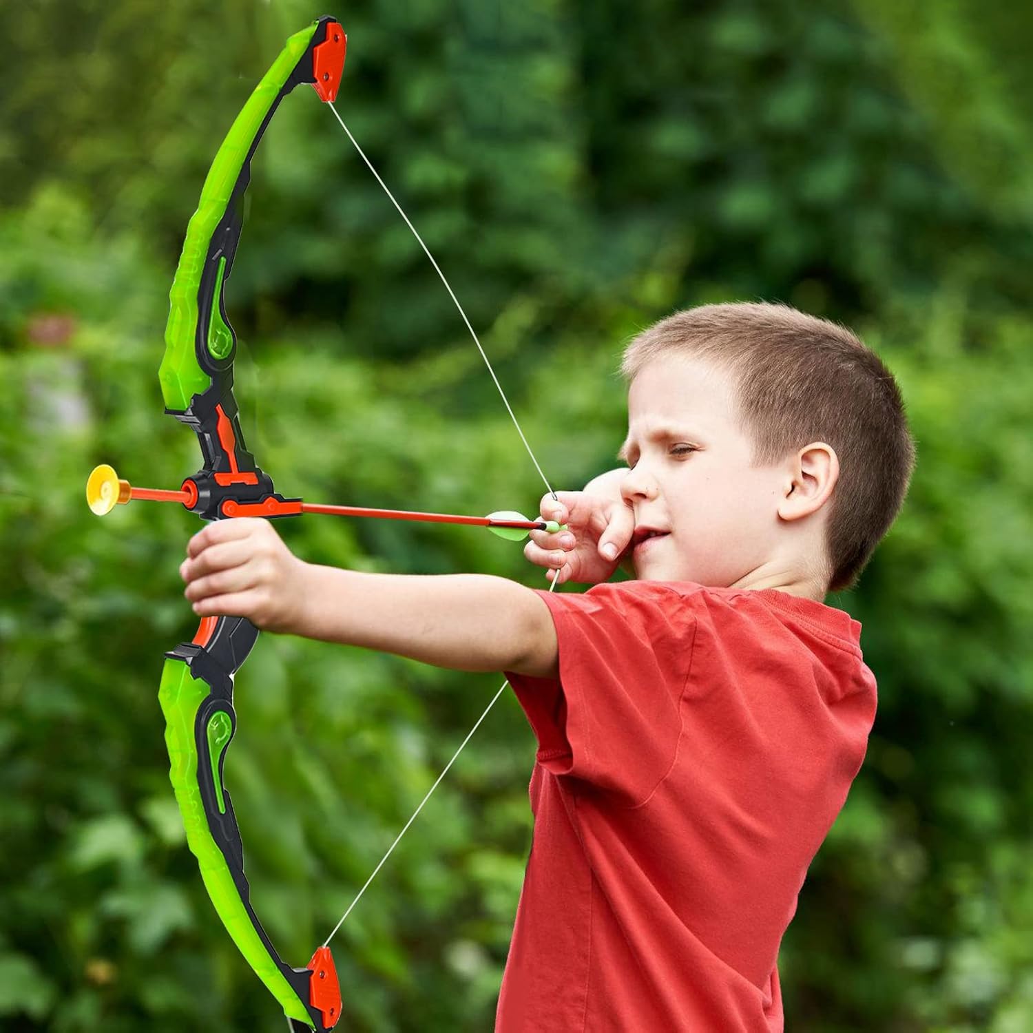 Archery Play Set with Luminous Bow, Toy Set with LED Light, Target and Quiver, Indoor & Outdoor Toy for Kids
