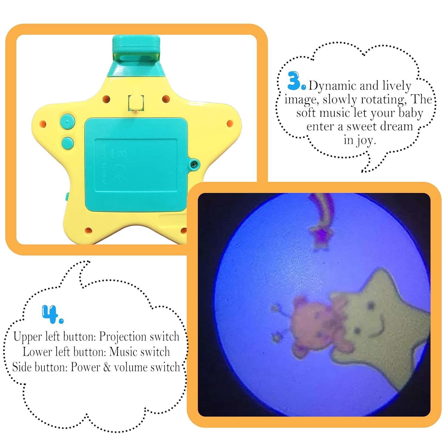 Battery Operated Musical Infant Angel's Star Projector for Babies