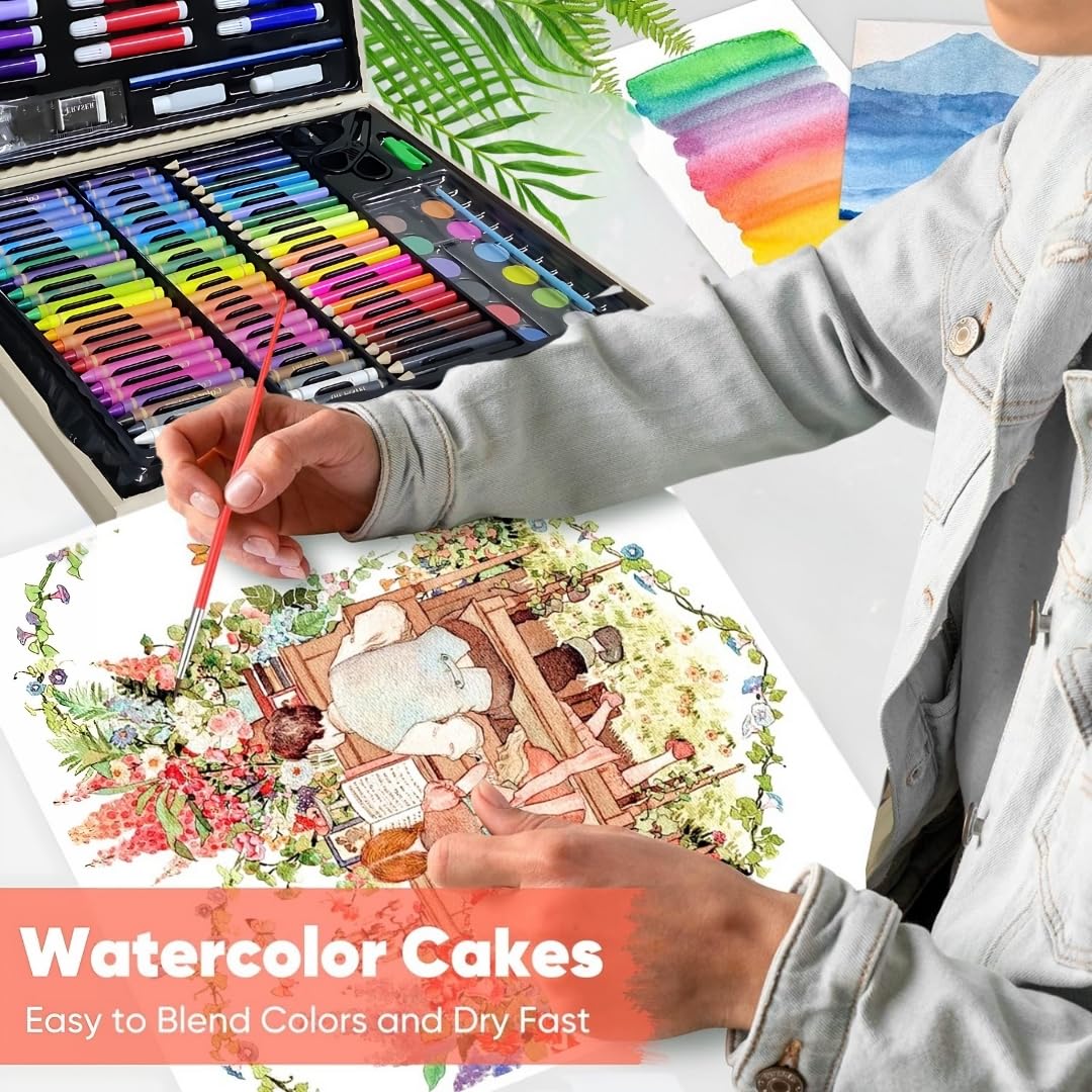 150 PCS Art Supplies Drawing Painting Art Set for Kids Girls Boys Teens, Wooden Case Coloring Art Kit
