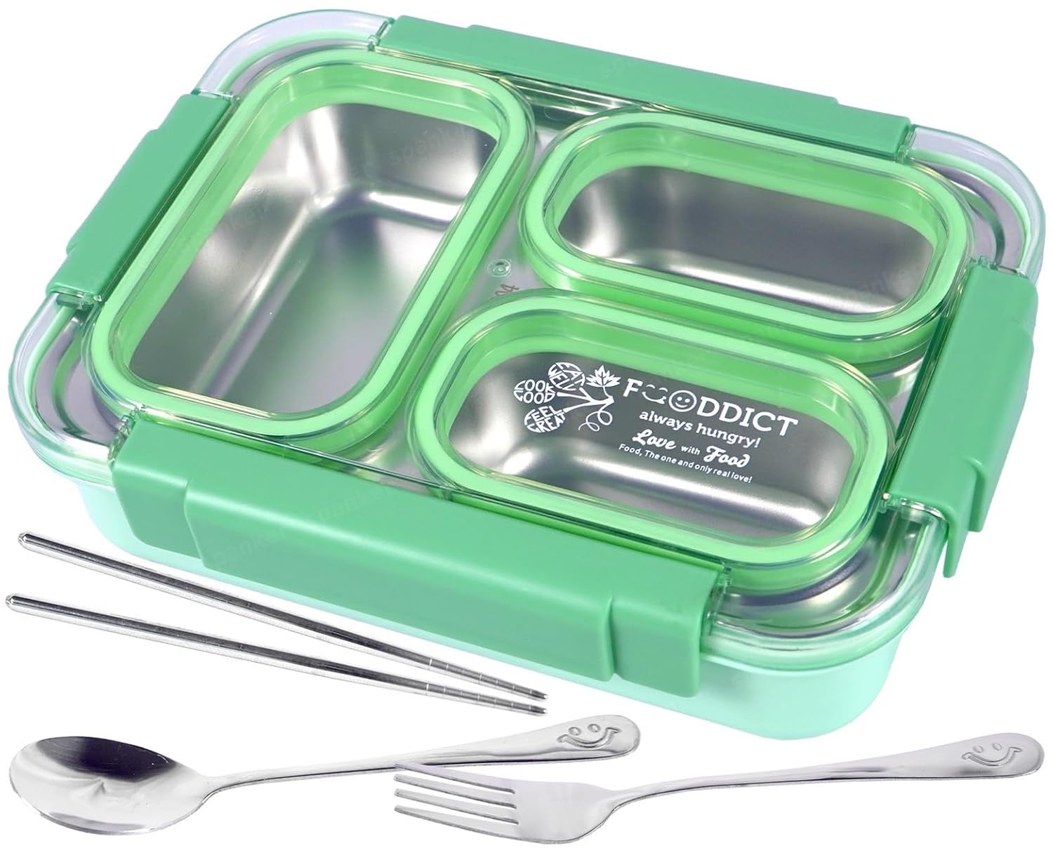 Stainless Steel Insulation Portable BPA Free Leak-Proof 3 Grid Capacity Bento Lunch Box for Kid Adult Student Children - Assorted - 800ML