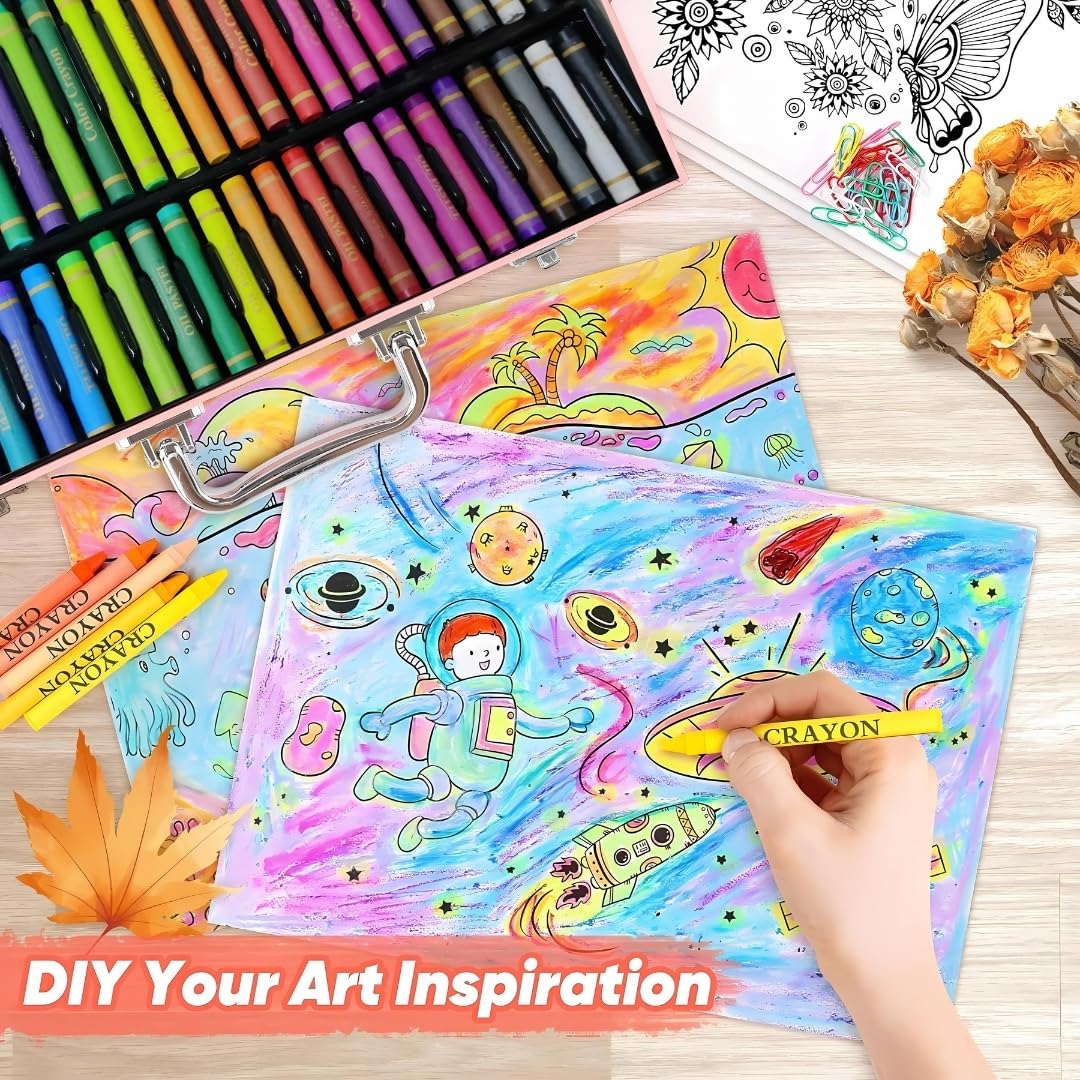 150 PCS Art Supplies Drawing Painting Art Set for Kids Girls Boys Teens, Wooden Case Coloring Art Kit