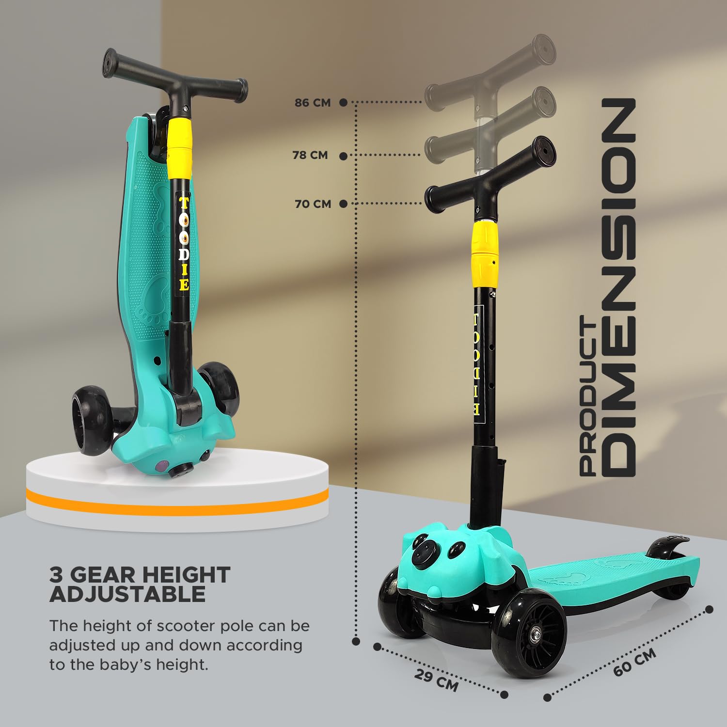 Smart Kick Scooter with Brakes for Kids 3-12 Years – 3 Wheel Skate Scooter with Non-LED Wheels, 3 Gear Height Adjustment, Foldable Design, Up to 100 Kg Capacity