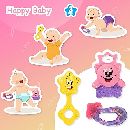 Ratnas Colorful Little Baby Rattle Set - 3 Pcs - Multicolor