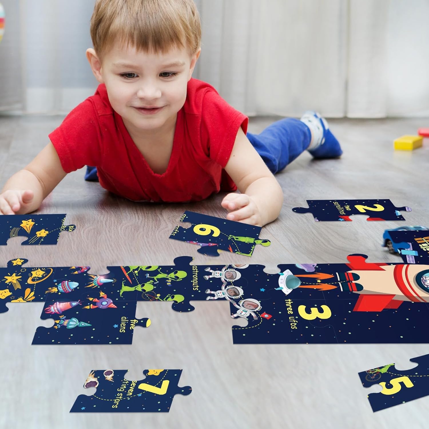 FLO Toys 6 Feet Numbers Floor Puzzle for Kids | 24 Jumbo Pieces | Learn 123 Counting with Space Theme – Astronauts, Planets, Rockets & Stars | Educational Puzzle for Toddlers & Preschoolers Ages 2+