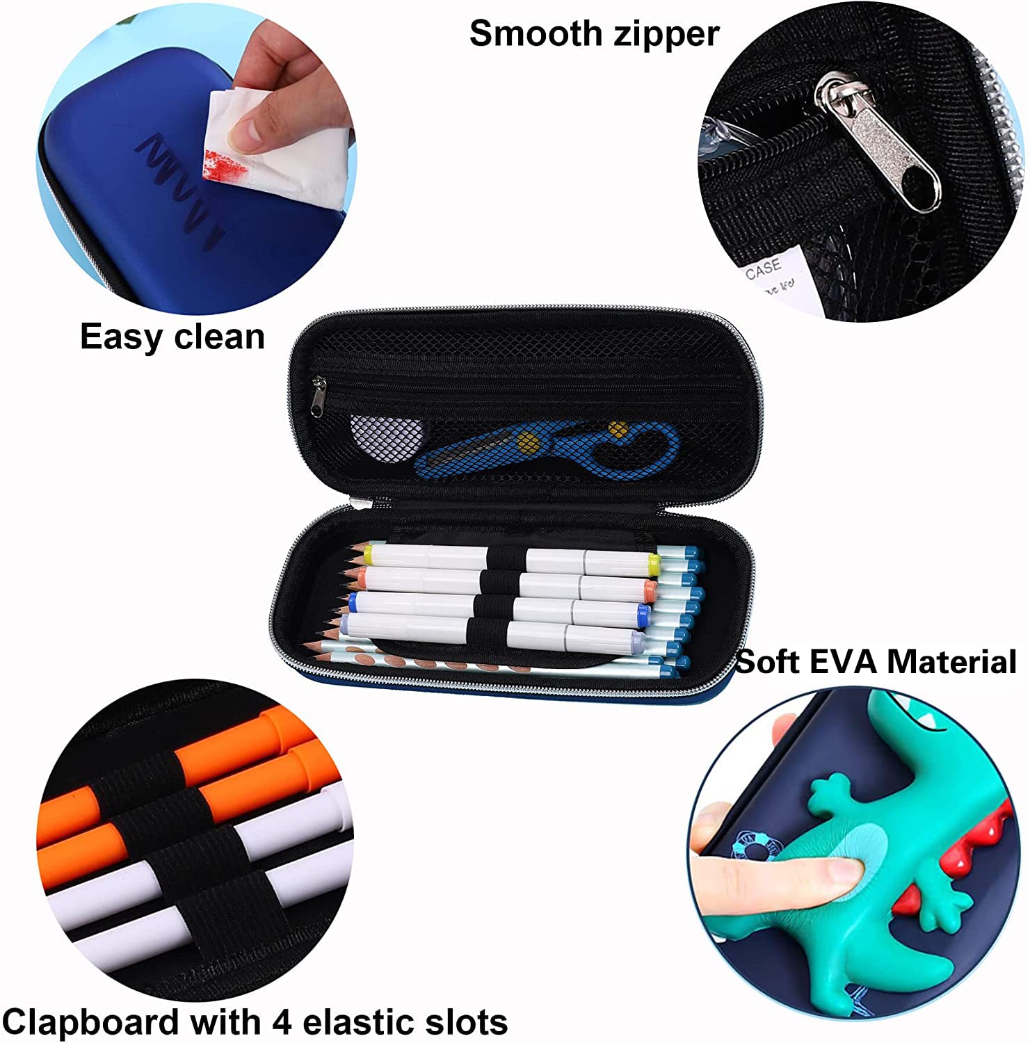 3D Decompression Stereo Cartoon Cute Pencil Case Holder EVA Carrying Pen Bag Pouch Simple Stationery for Adults Kids - Sapphire Dinosaur