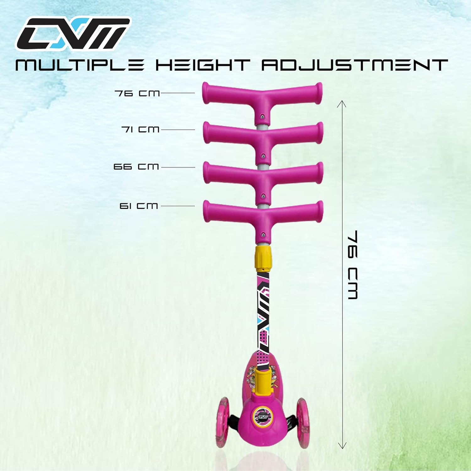 3 Wheel Kids Scooter for Kids of 3 to 10 Years – LED Magic Wheels, Smart Kick Scooter with Foldable & Height Adjustable Handle for Boys and Girls (Pink)