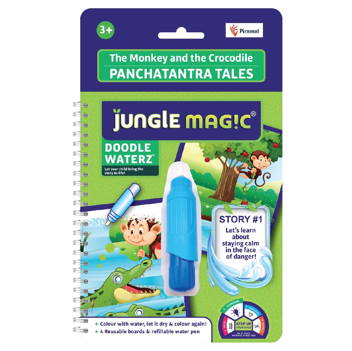 Jungle Magic Doodle Waterz - Reusable I Water Colouring Book - Panchtantra Story I Monkey & Crocodile I Self-Drying with Easy to Hold Water Pen I Educational Toy for Kids&Jungle Magic Doodle
