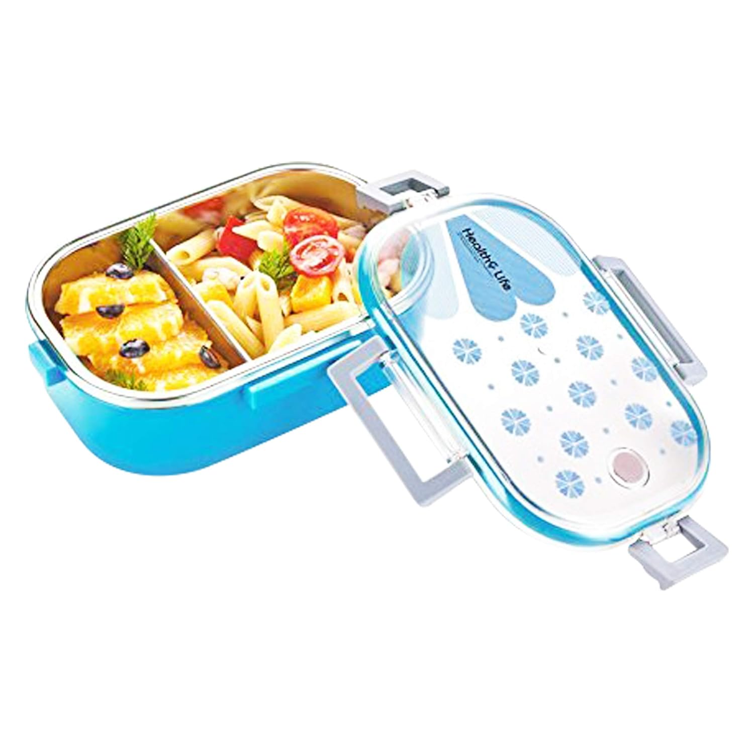 Stainless Steel Insulated 2 Grid Lunch Box with Mini Salad Box and Spoon, (Assorted Colors) 1 Containers Lunch Box