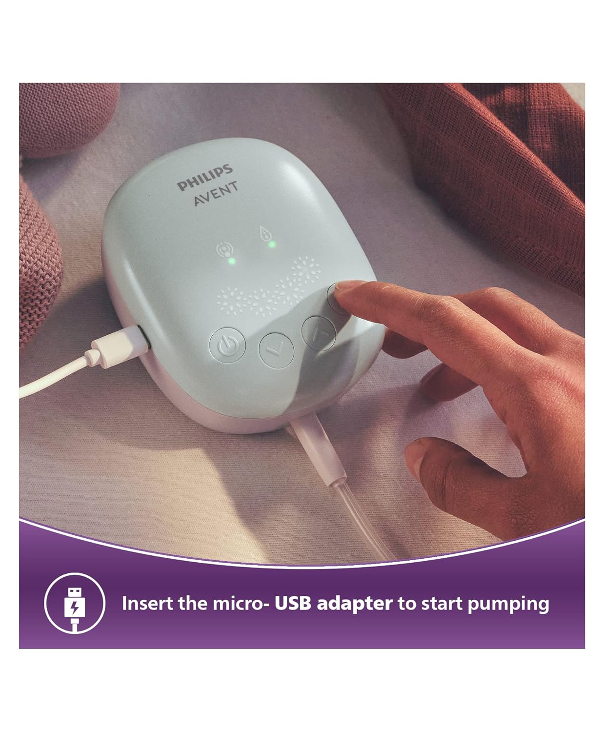 Philips Avent Electric Breast Pump: Soft Adaptive Cushion, Portable & Compact USB Charging, 4 Stimulation & 4 Expression Modes | SCF323/11