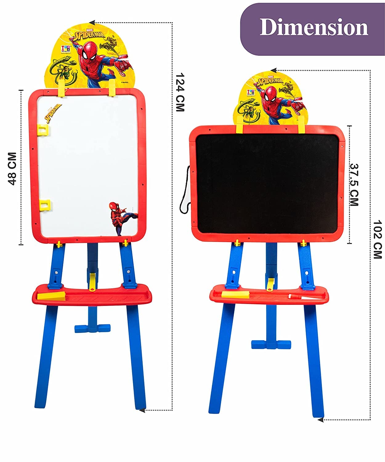 Itoys Spiderman Kids 5 in 1 Easel with Double-Sided Whiteboard & Chalkboard Standing Easel with Numbers and Other Accessories for Kids and Toddlers