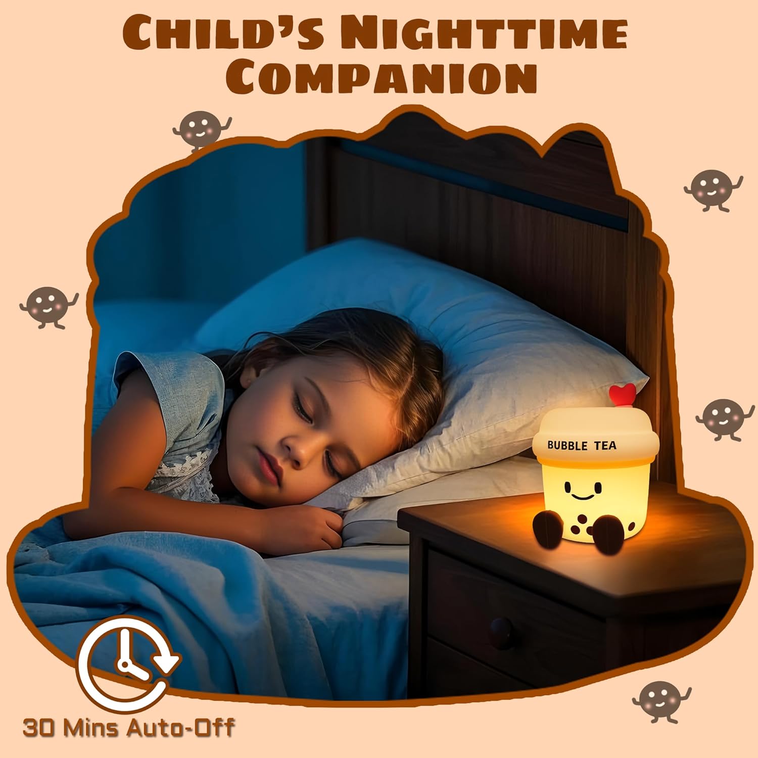Cute Night Light for Kids, Bubble Boba Tea Silicon Lamp Rechargeable