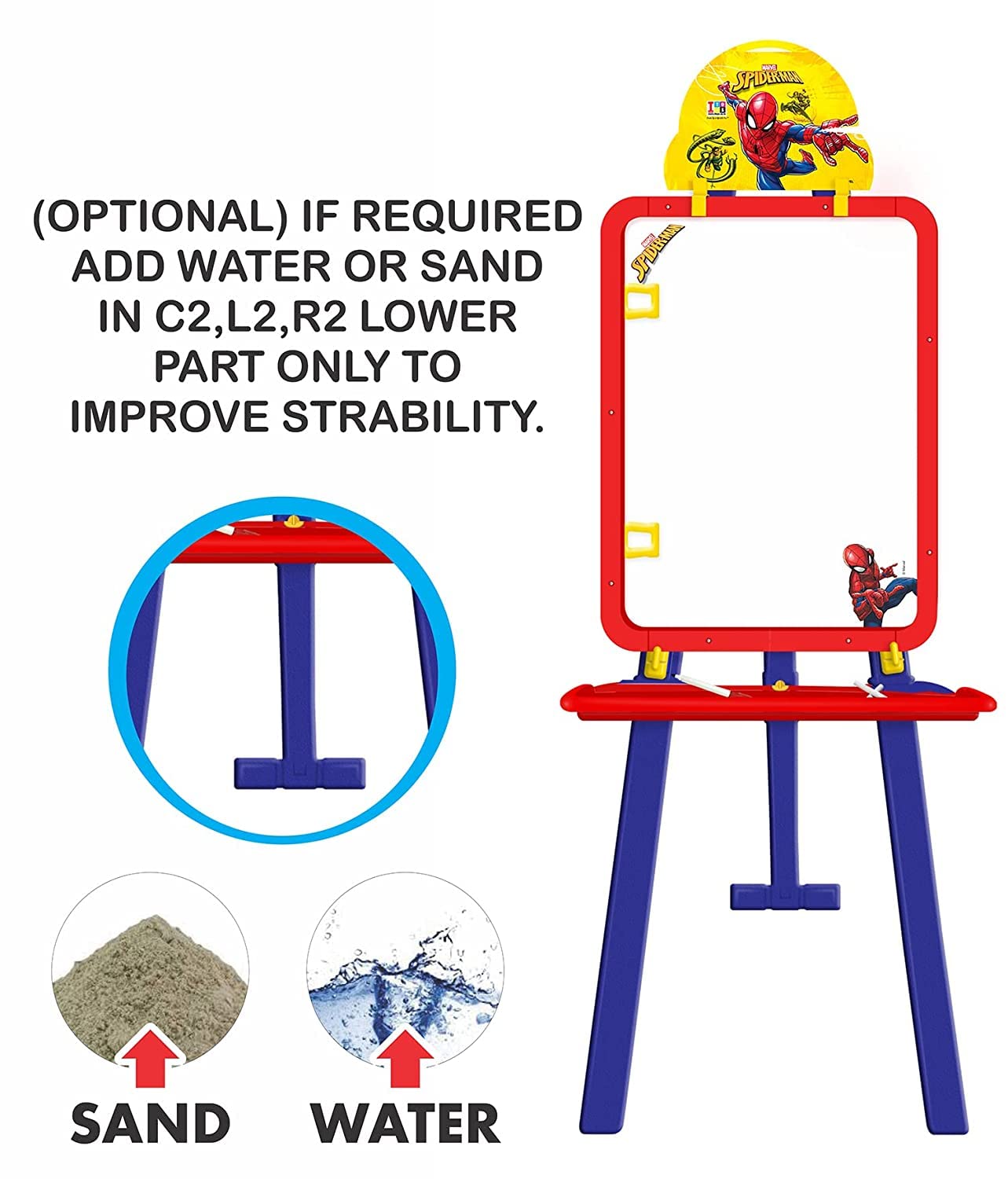 Itoys Spiderman Kids 5 in 1 Easel with Double-Sided Whiteboard & Chalkboard Standing Easel with Numbers and Other Accessories for Kids and Toddlers