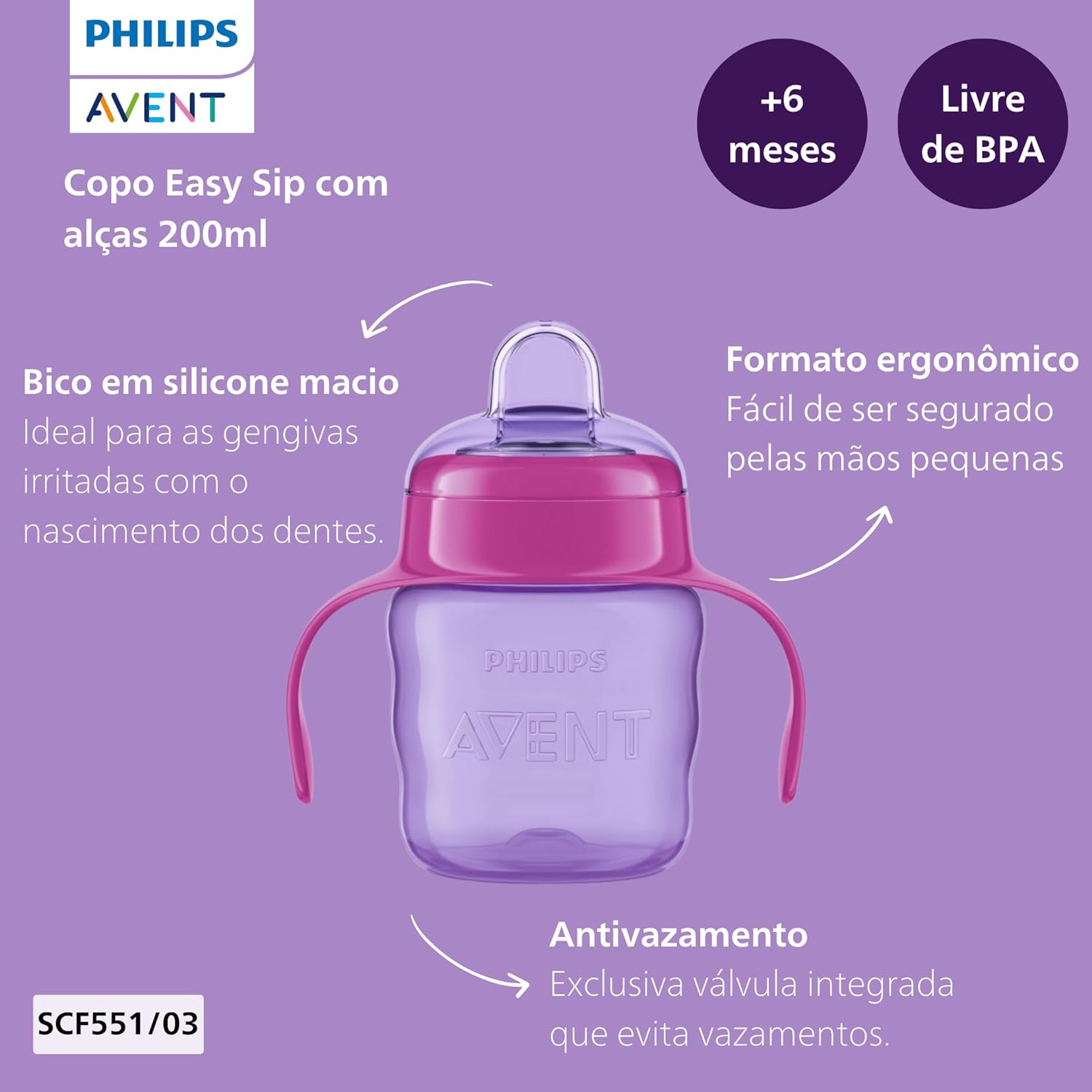 Philips Avent (6M+) Silicone Rubber Classic Soft Spout Cup| Pink/Purple | 1 Piece | SCF551/03 | 200 ML 7oz ( Cordlife )
