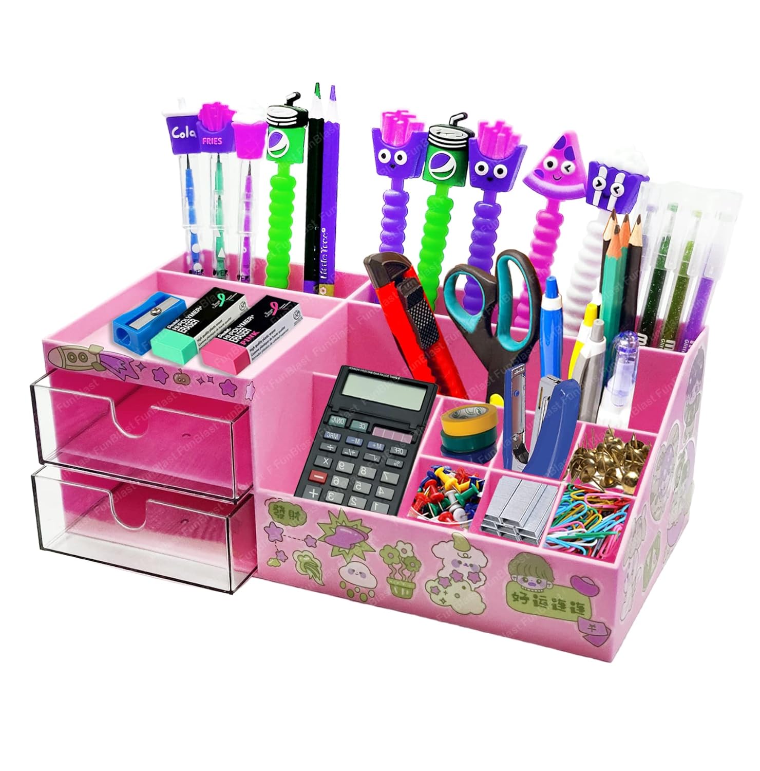 Desk Organizer Stationery Storage Stand, Pen & Pencil Holder - Stylish Stationery Organizer Box with DIY Stickers