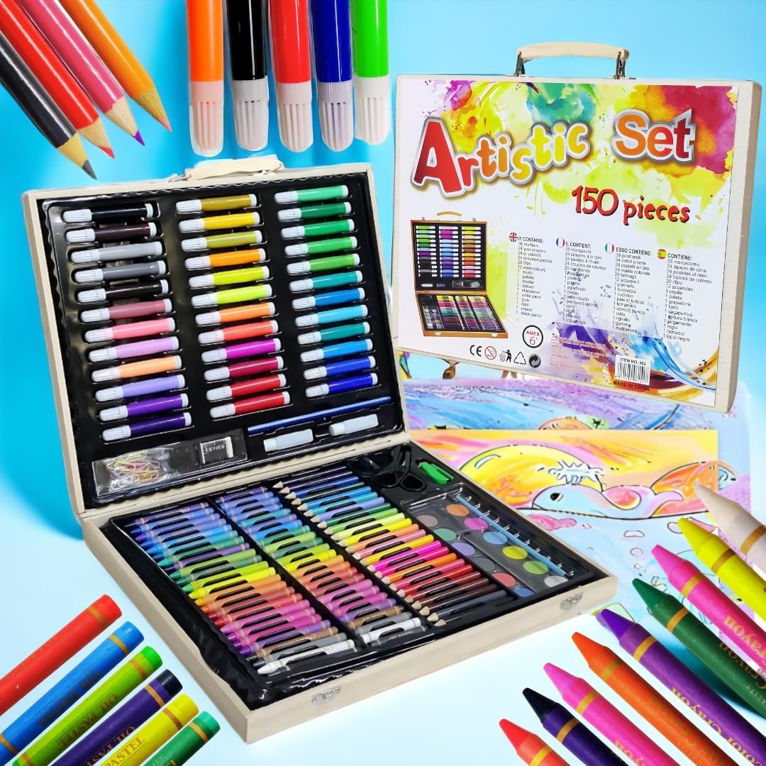 150 PCS Art Supplies Drawing Painting Art Set for Kids Girls Boys Teens, Wooden Case Coloring Art Kit