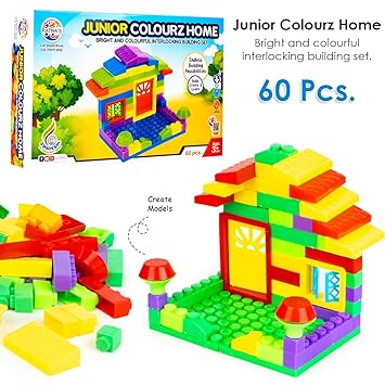 RATNA'S Colourz Home Junior Construction Set with Bright & Colorful Interlocking Blocks for Kids - 60 pcs - Multicolor
