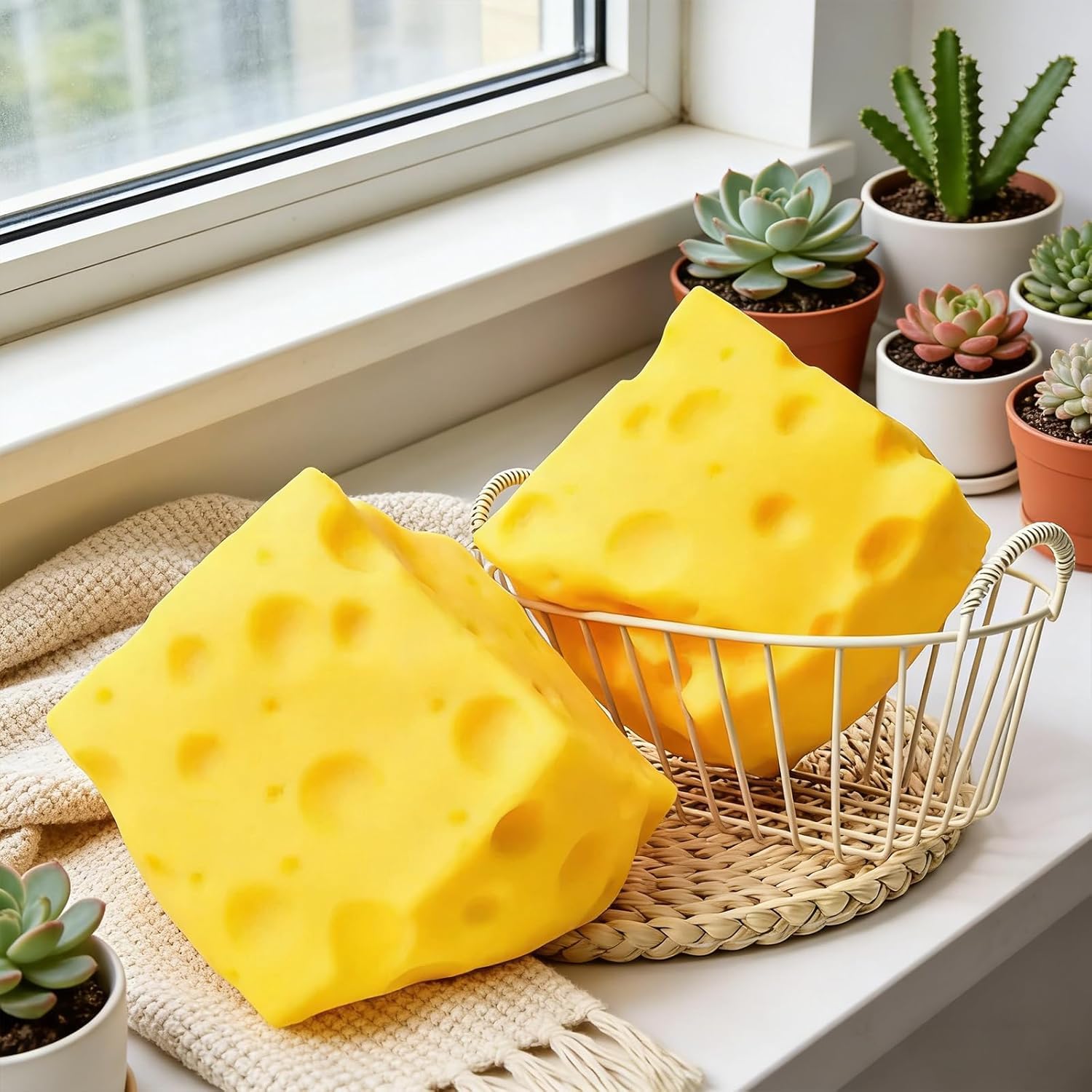 Cheese Squishy, Soft Cheese Squishy Stress Relief Block, Cheese Squeeze Stress Toy, Portable Decompression Sensory Toy, Anxiety Relief Calming Fidget Toy for Adults Office Home Travel