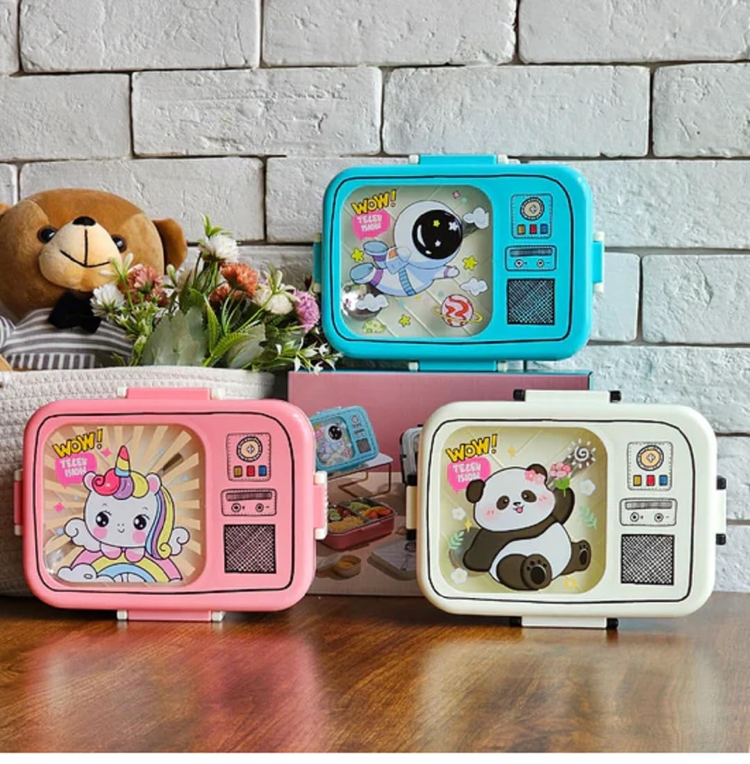 Stainless Steel Lunch Box, Radio Lunch Box, Insulated Bento Box for School, Leakproof Tiffin Box with 1 Small Container & 1 Spoon, Girls Tiffinbox