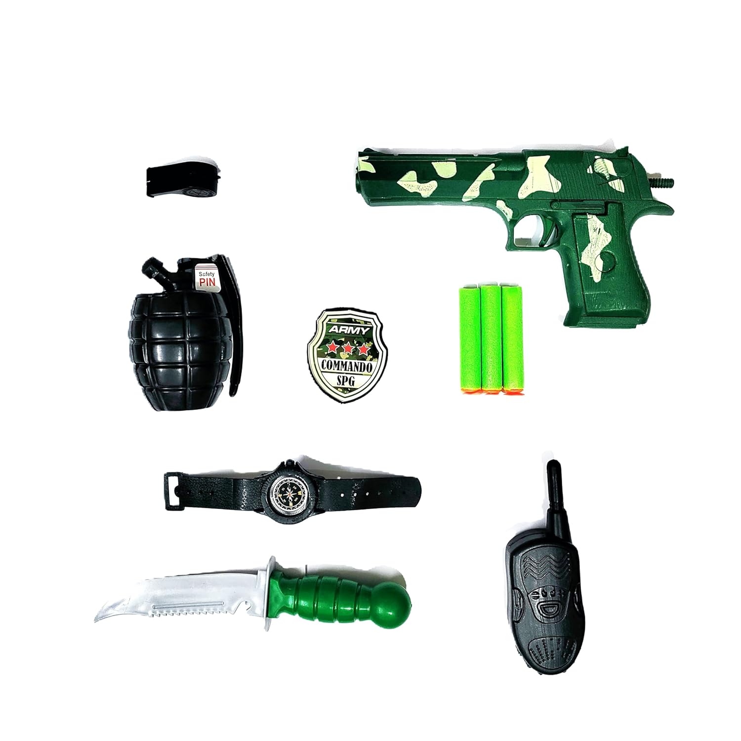 Army Suitcase Kit Pretend Play Toy for Kids Role Play Fun with Soft Bullet Gun, Hand Grenade, Whistle, Army Badge and More Accessories Multicolor