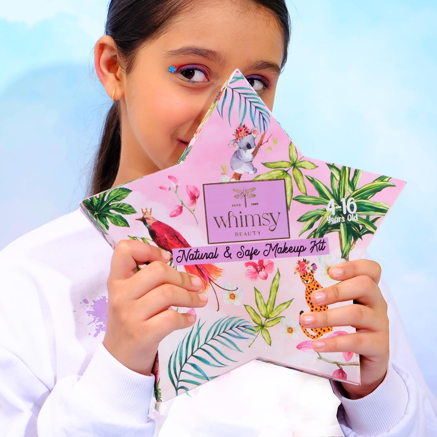 Whimsy Beauty Organic & Safe Blossom Makeup Kit| Safe, Non-Toxic Beauty Set for Girls & Teens |Eye Glitter, Lip Cheek Tint, Lip Gloss, Eye Liner, Nail Paint and Mermaid Brushes (Pack of 14)