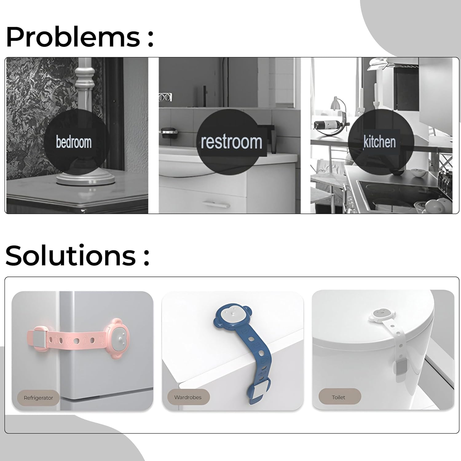 Child Safety Locks - 22cm x 4cm Adjustable Baby Locks for Cabinets and Drawers, 3M Adhesive, No-Drill Cabinet Door Lock. Suitable for Doors, Ovens, Trash Cans, Refrigerators - 1 Pack Contains 2 Pcs