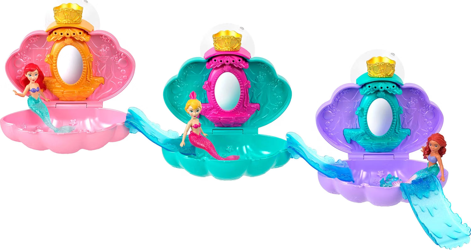 Mattel Disney Princess Mermaid Bath Surprise Small Dolls & Accessories in Shell Playsets with Slides - Assorted