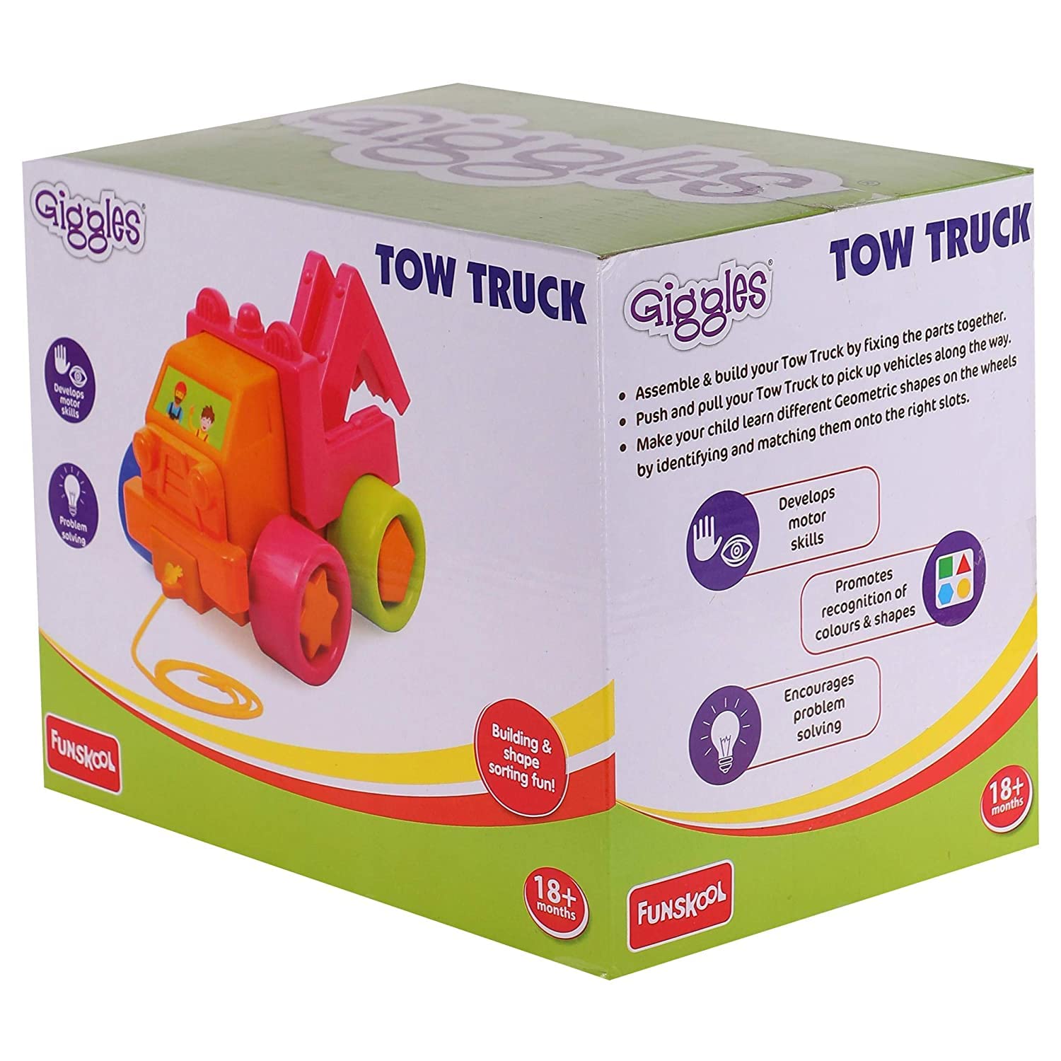 Giggles Funskool - Vehicles Tow Truck Toy for Kids, Multicolour