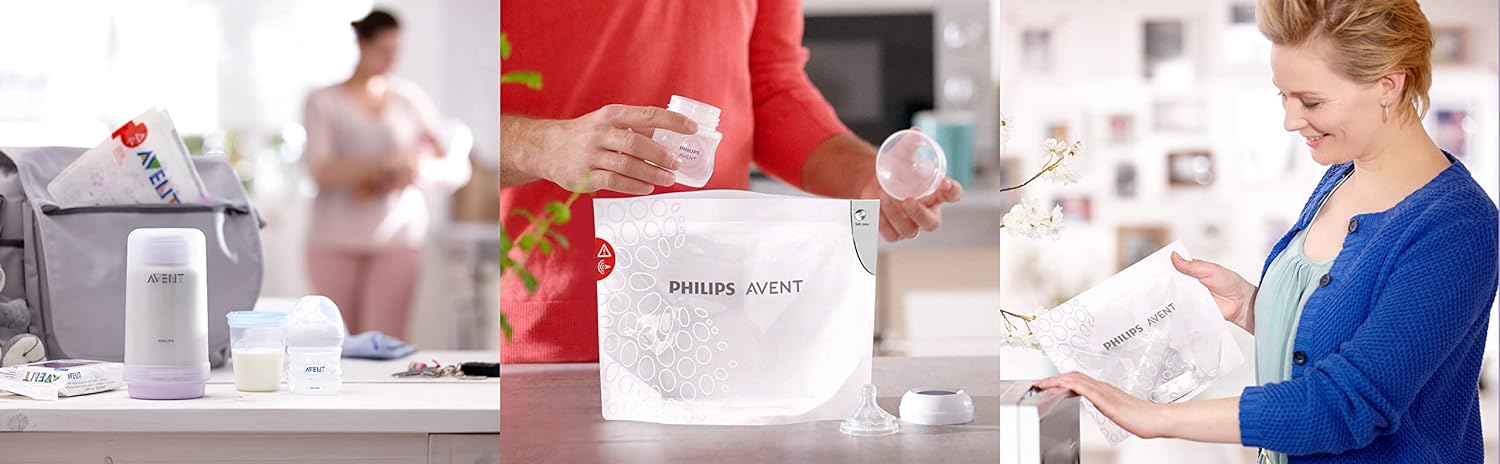 Philips Avent Microwave Sterilizing Bag SCF297/05: Kills 99.9% Germs, Sterilizes Bottles, Breast Pump, and Baby Products in 90 Sec, Pack of 5 Bags (White) ( Cordlife )