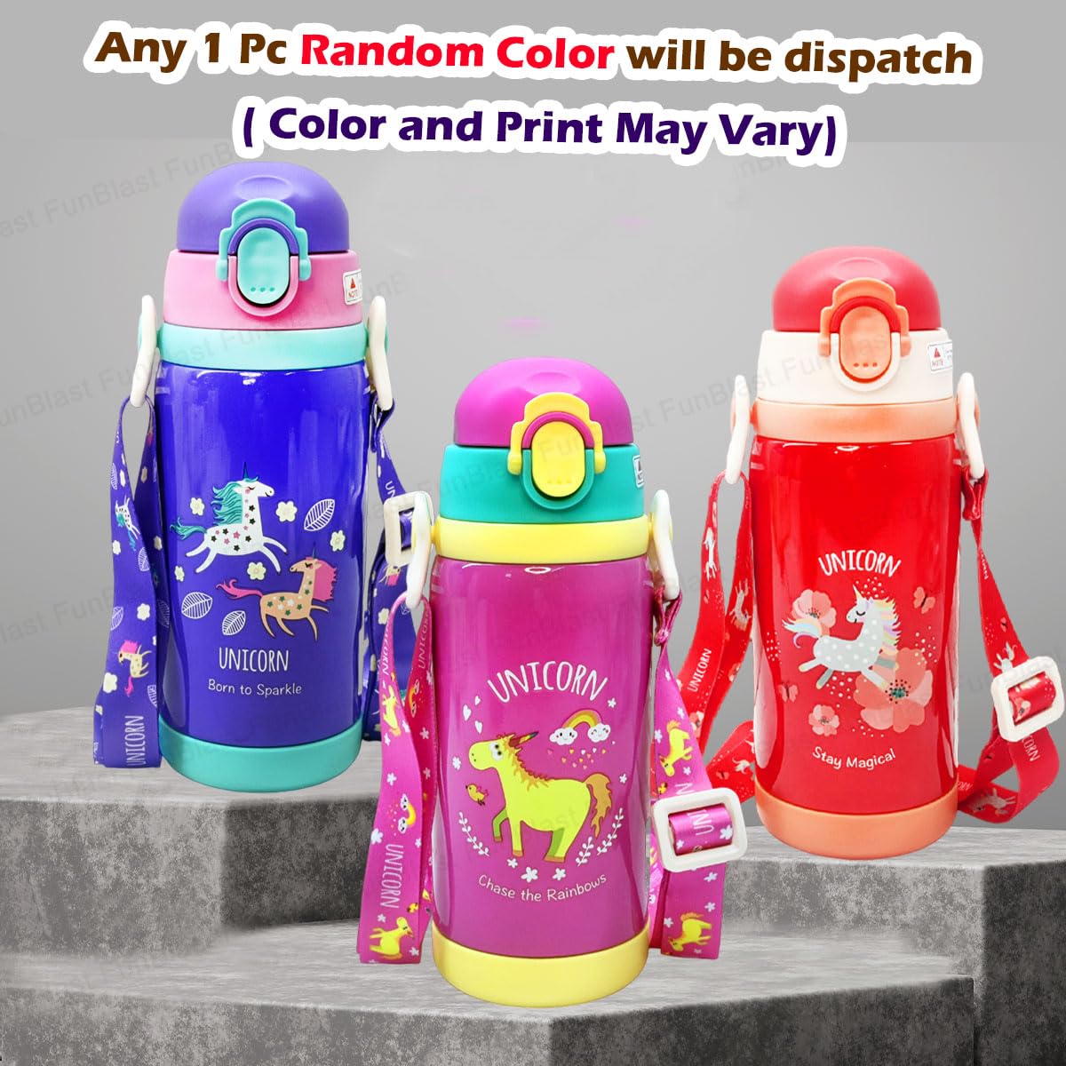 Unicorn Theme Hot & Cold Water Bottle for Kids – Double Walled Thermos Flask Vacuum Insulated Stainless Steel Bottle – Dual Cap Bottle with Straw & Wide Mouth Cap (450 ML)