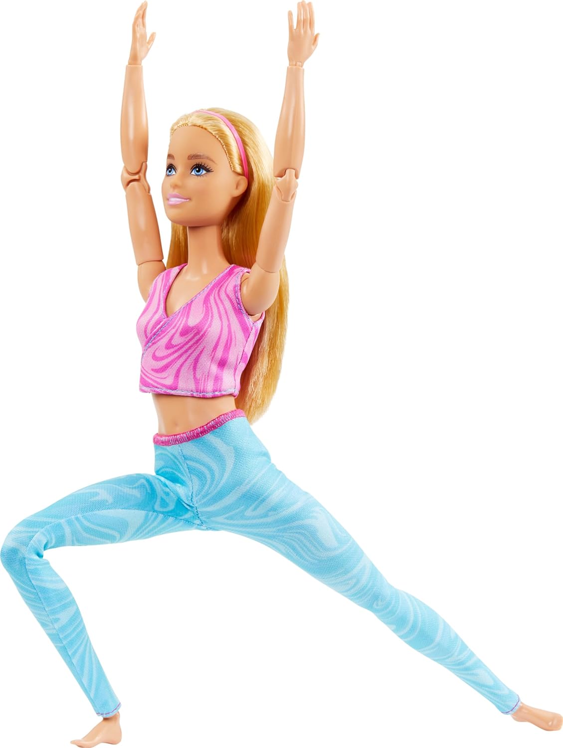 Barbie Made to Move Fashion Doll with Blonde Hair Wearing Removable Pink Sports Top & Blue Yoga Pants, 22 Bendable “Joints”