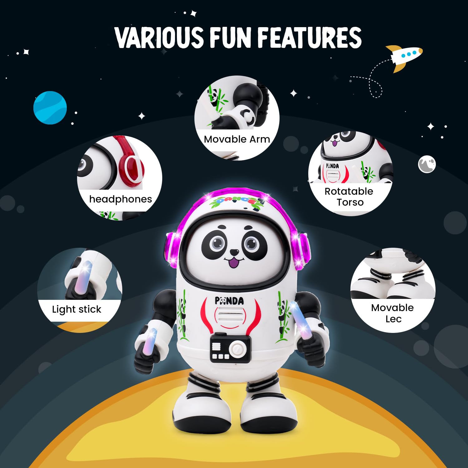 Dancing Space Panda Toy with Vibrant Light Effect & Musical Sound for Kids - Without Box