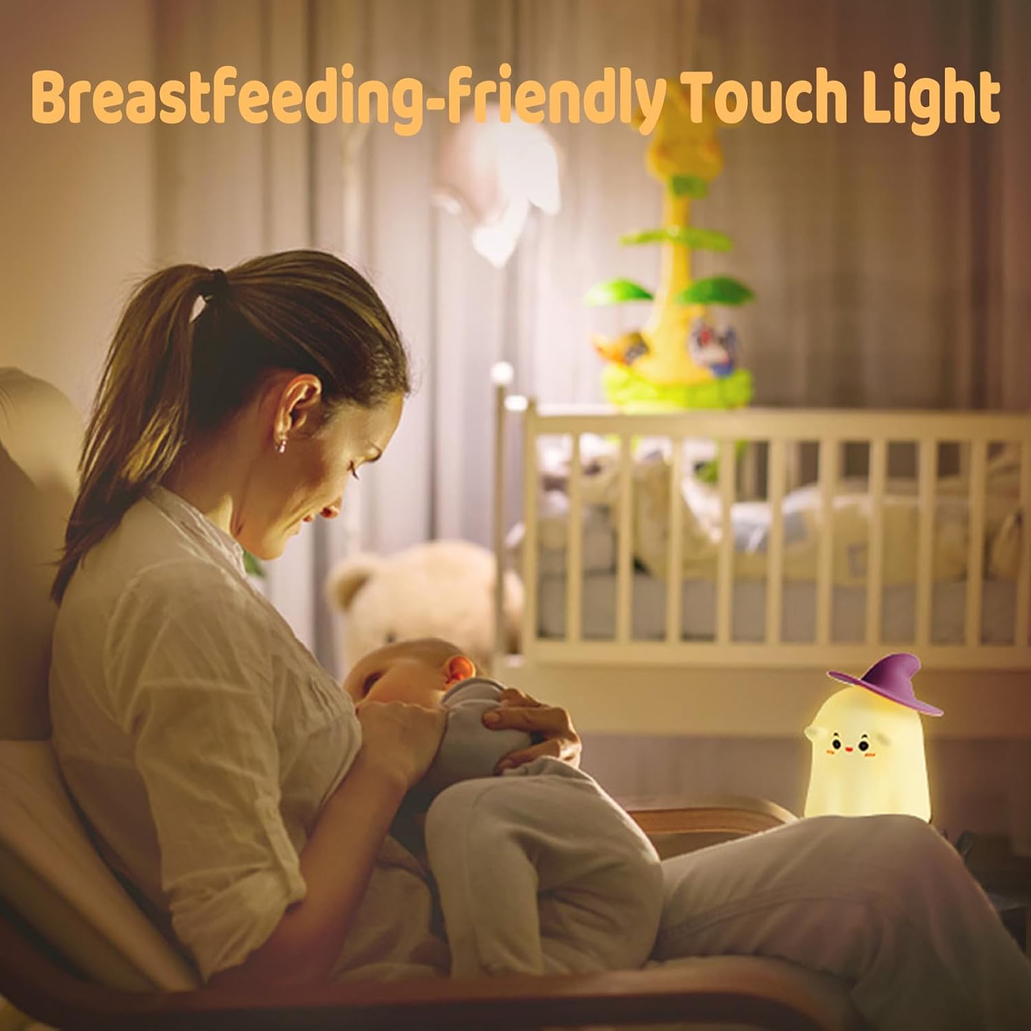 Halloween Ghost Night Light Squishy Silicone | 3-Level Dimmable LED Rechargeable Touch Lamp with Timer Function for Bedroom & Office