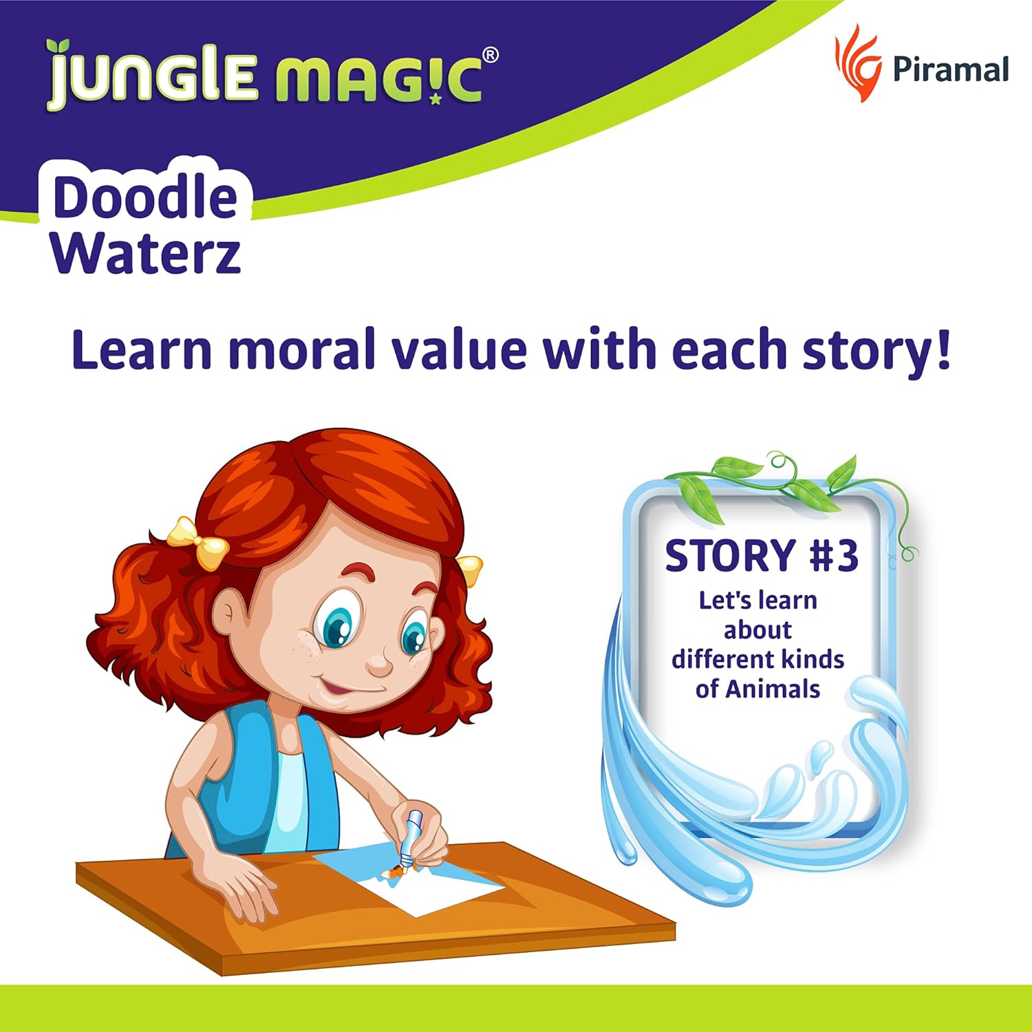 Jungle Magic Doodle Waterz - Reusable I Water Colouring Book - Panchtantra Story I Monkey & Crocodile I Self-Drying with Easy to Hold Water Pen I Educational Toy for Kids&Jungle Magic Doodle