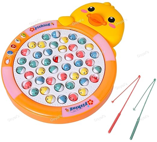 Cute Duck Shape Round Fishing Pond With 45 Fish And 4 Poles For Kids 