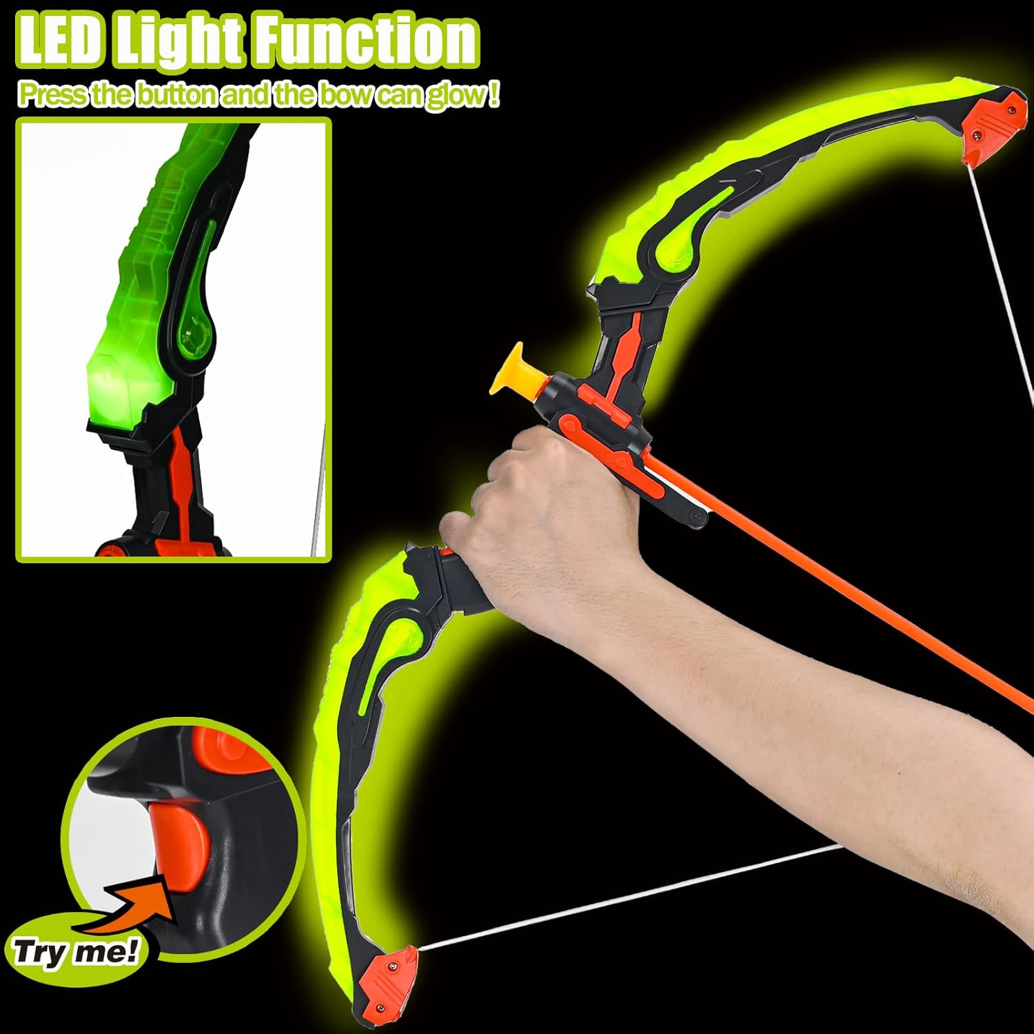 Archery Play Set with Luminous Bow, Toy Set with LED Light, Target and Quiver, Indoor & Outdoor Toy for Kids