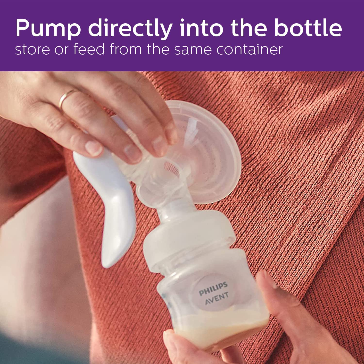 Philips Avent Comfort Manual Breast pump, Natural Motion technology, combines suction and nipple stimulation, soft cushion adapts to all size, SCF430/01