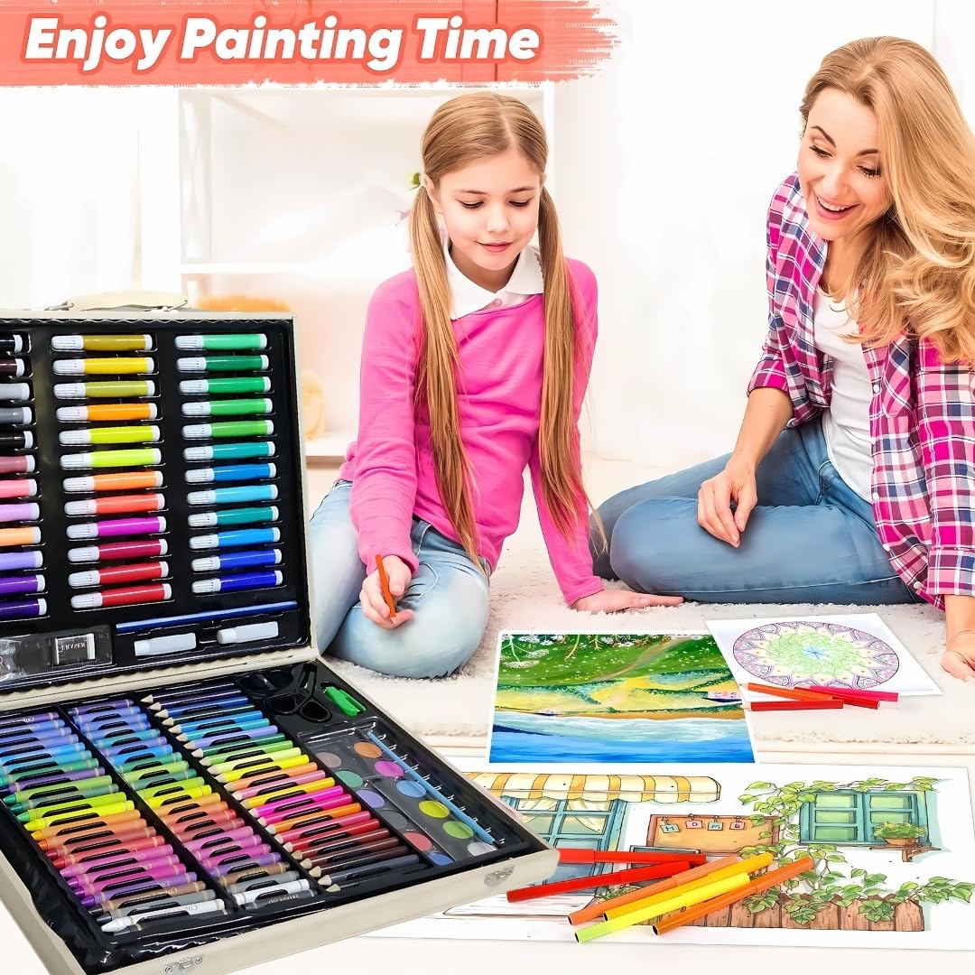 150 PCS Art Supplies Drawing Painting Art Set for Kids Girls Boys Teens, Wooden Case Coloring Art Kit