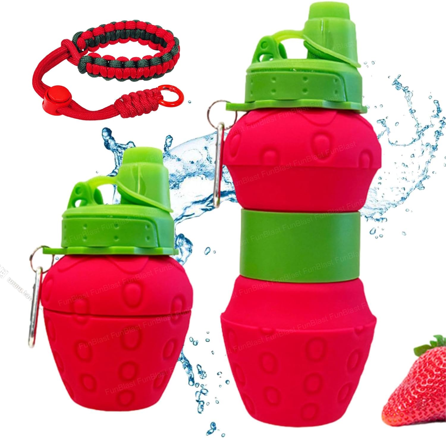 Strawberry Expandable Water Bottle for Home, Office, Gym, Trekking, BPA-Free Food-Grade Collapsible Leak-Proof Portable Travel Water Bottle