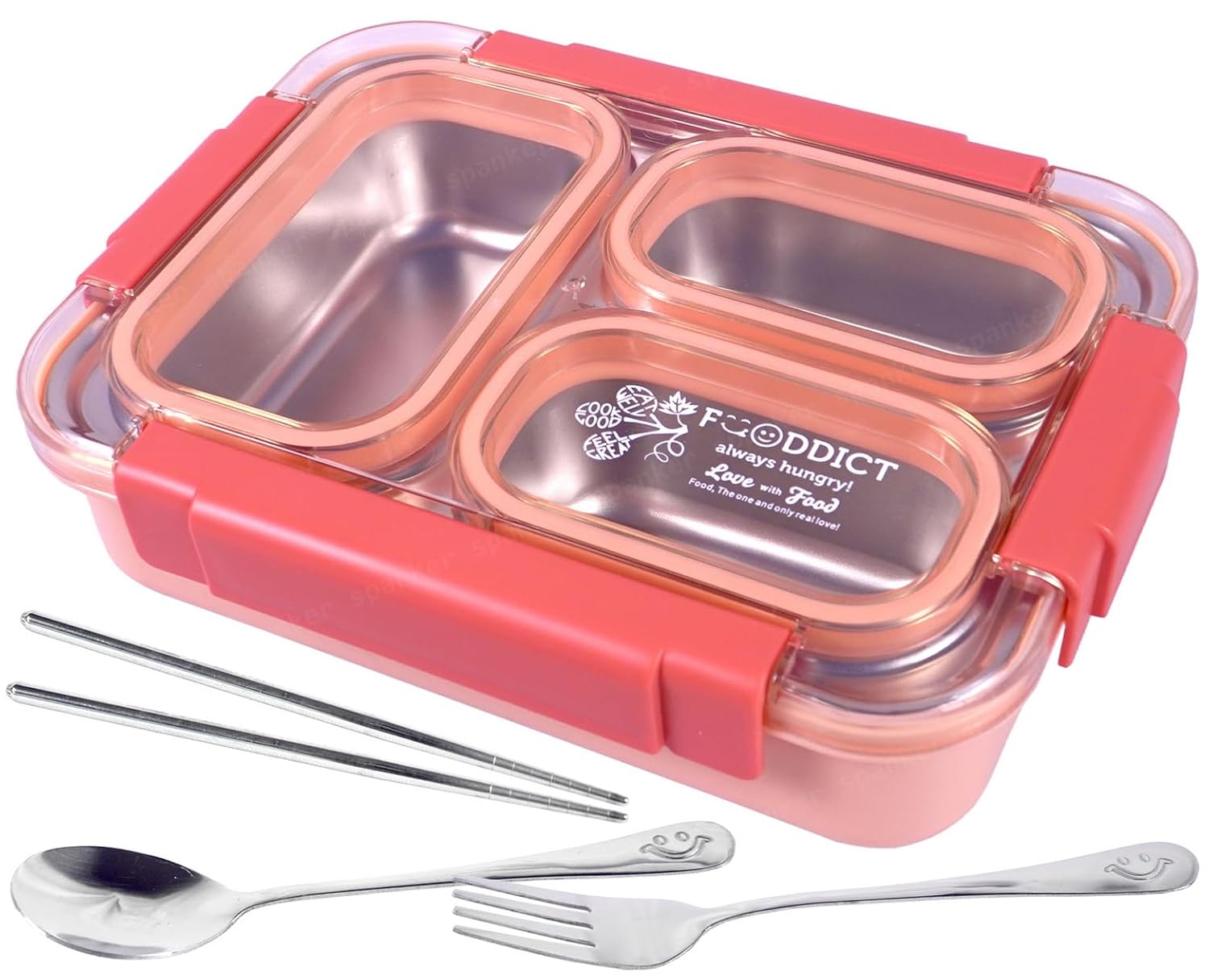 Stainless Steel Insulation Portable BPA Free Leak-Proof 3 Grid Capacity Bento Lunch Box for Kid Adult Student Children - Assorted - 800ML