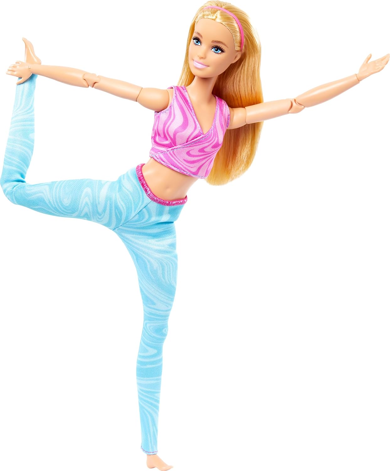 Barbie Made to Move Fashion Doll with Blonde Hair Wearing Removable Pink Sports Top & Blue Yoga Pants, 22 Bendable “Joints”