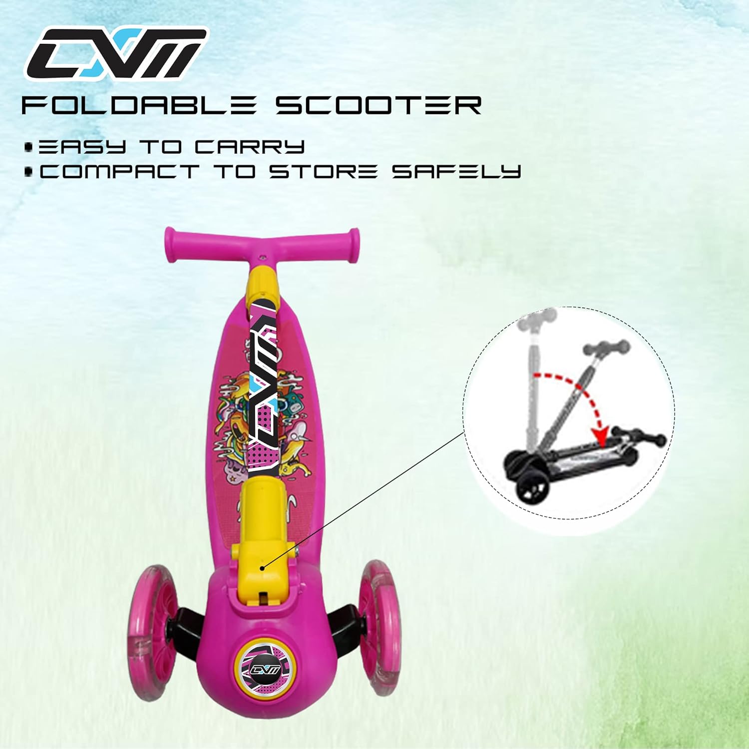 3 Wheel Kids Scooter for Kids of 3 to 10 Years – LED Magic Wheels, Smart Kick Scooter with Foldable & Height Adjustable Handle for Boys and Girls (Pink)