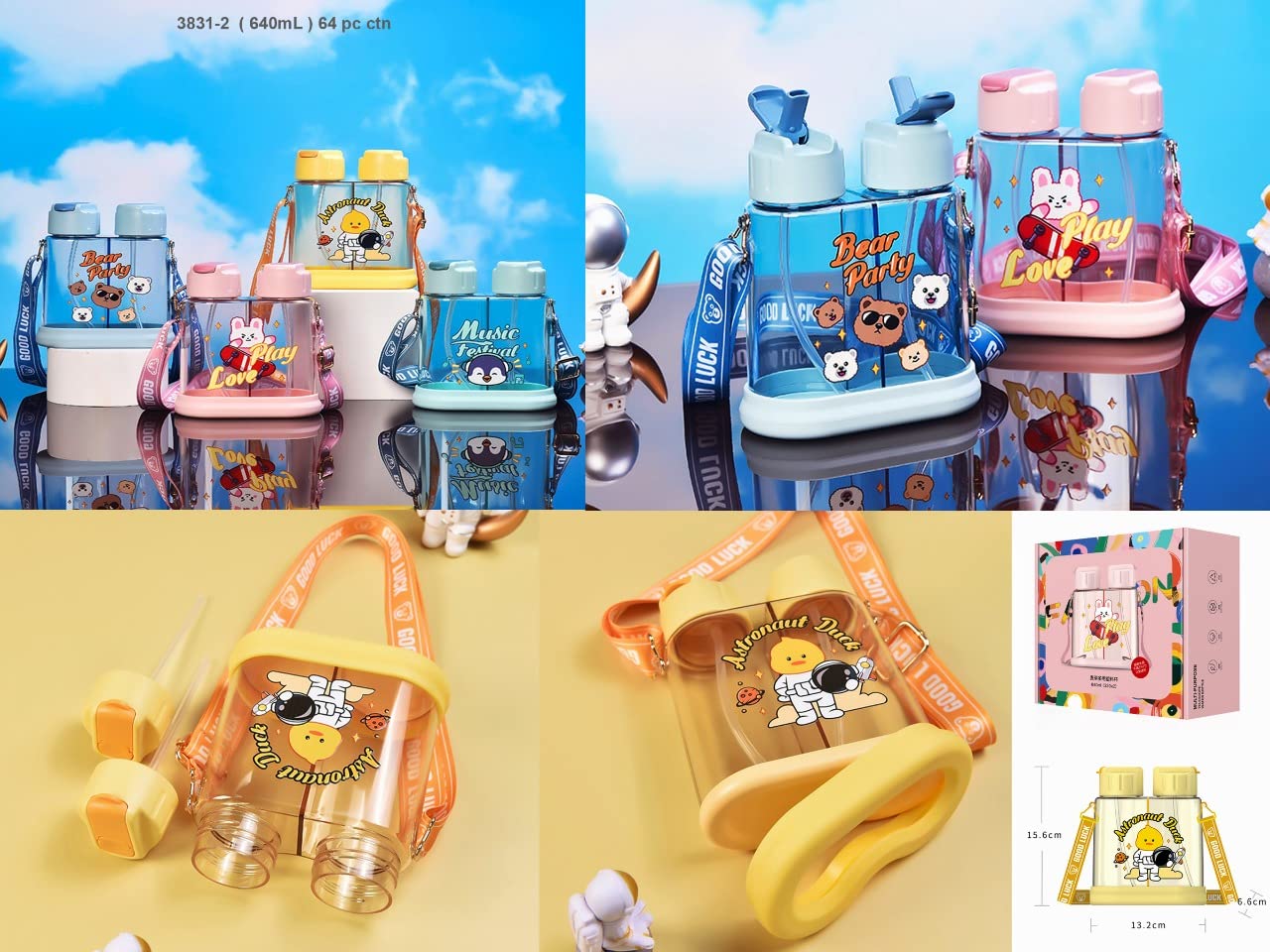 Double Sided Water Bottle with Soft Grip Strap - 640ml