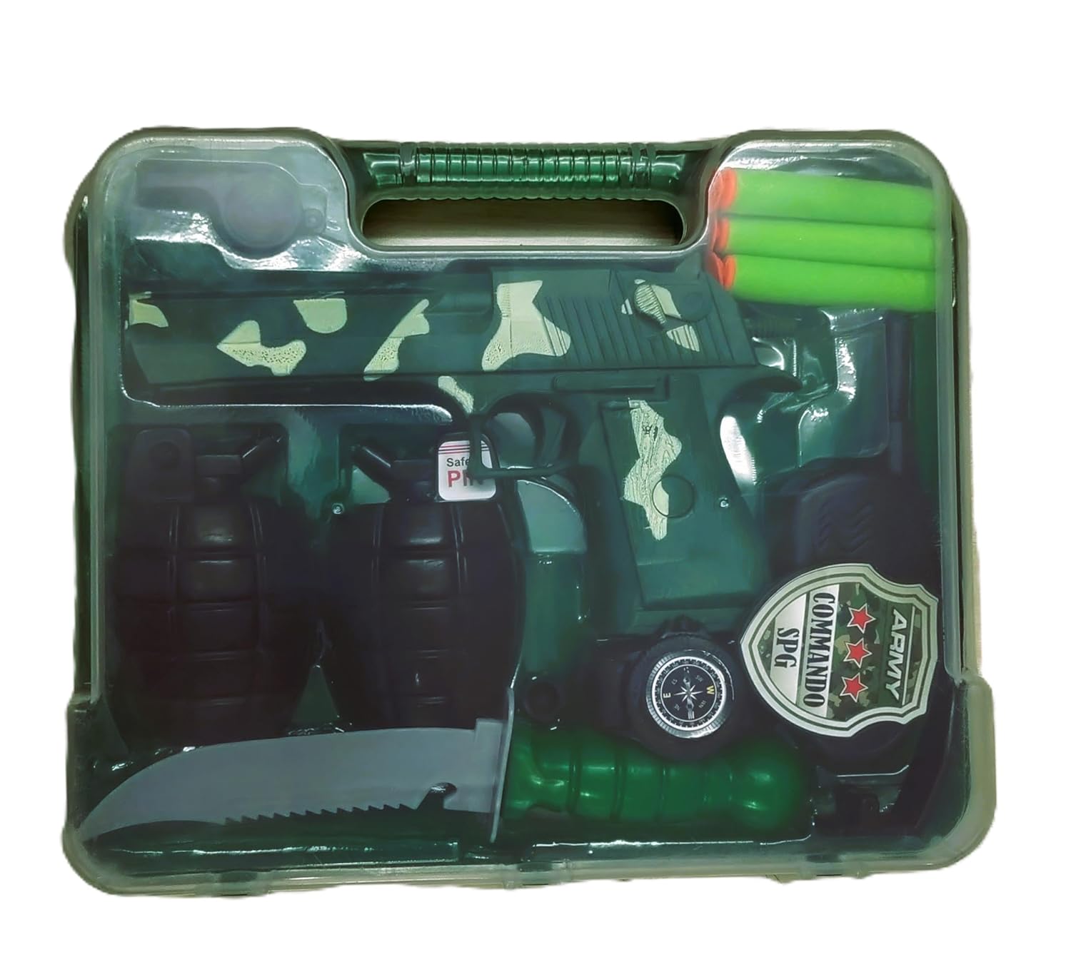 Army Suitcase Kit Pretend Play Toy for Kids Role Play Fun with Soft Bullet Gun, Hand Grenade, Whistle, Army Badge and More Accessories Multicolor