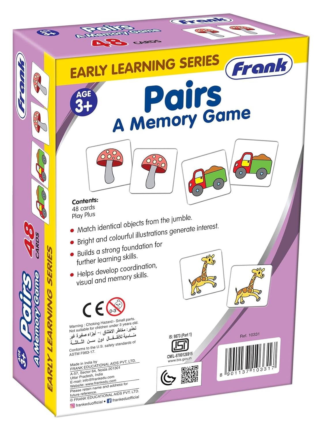 Frank Pairs, A Memory Game -48 Cards- Early Learner Matching Picture Card Game with Images for Kids | Multicolor