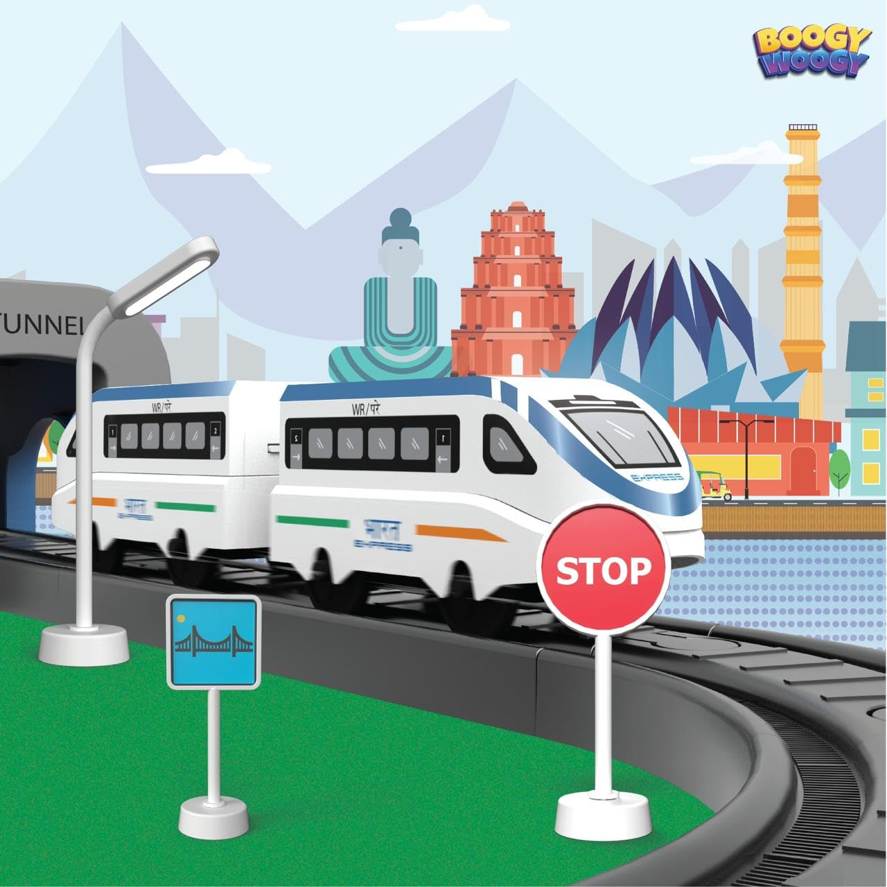 Boogy Woogy Indian City Train Magnetic Connectors DIY Assembly Battery-Powered Track Car Set for Kids - 49pcs