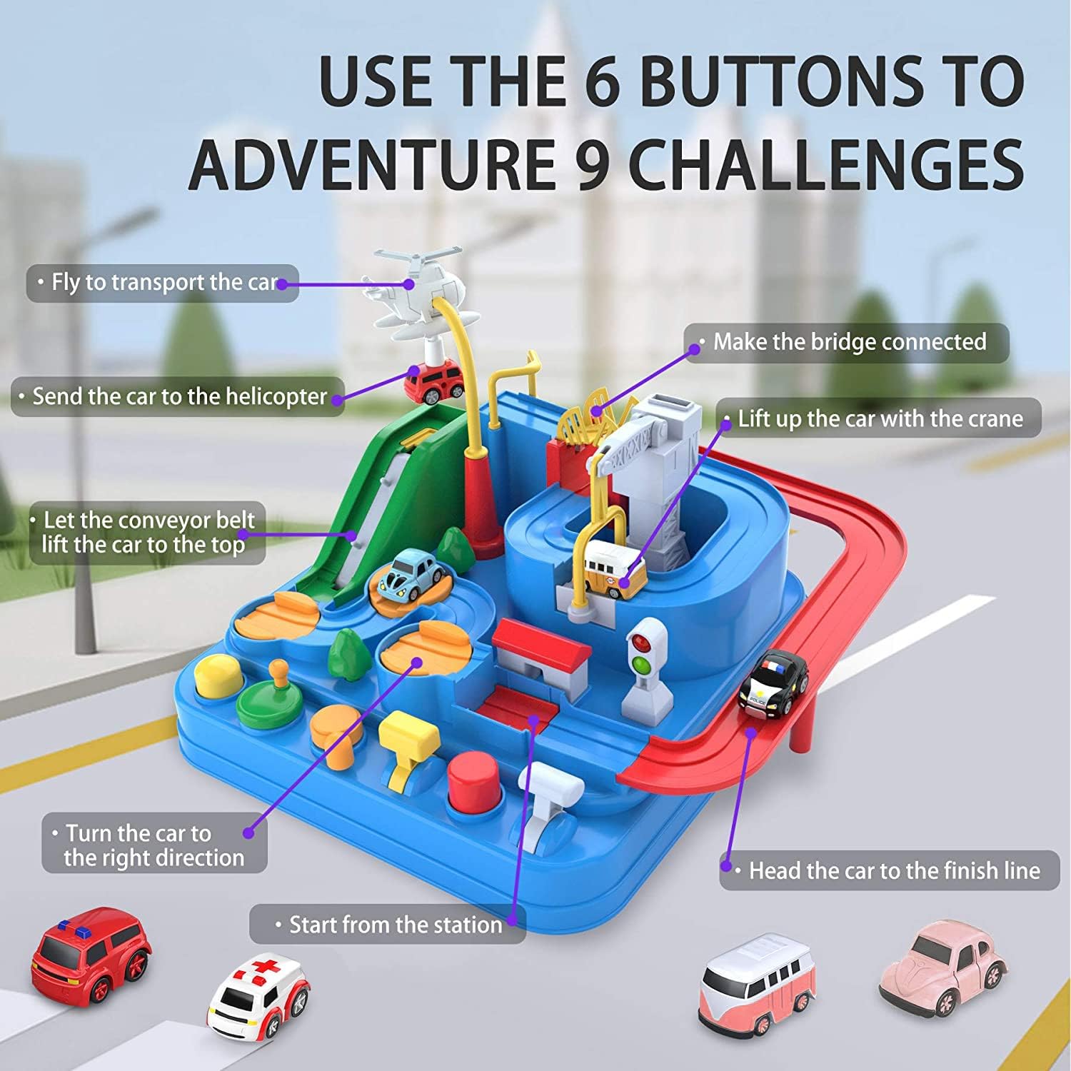 Funny BIG Adventure Toys with 2 Toy Vehicles, Car Track for Toddlers