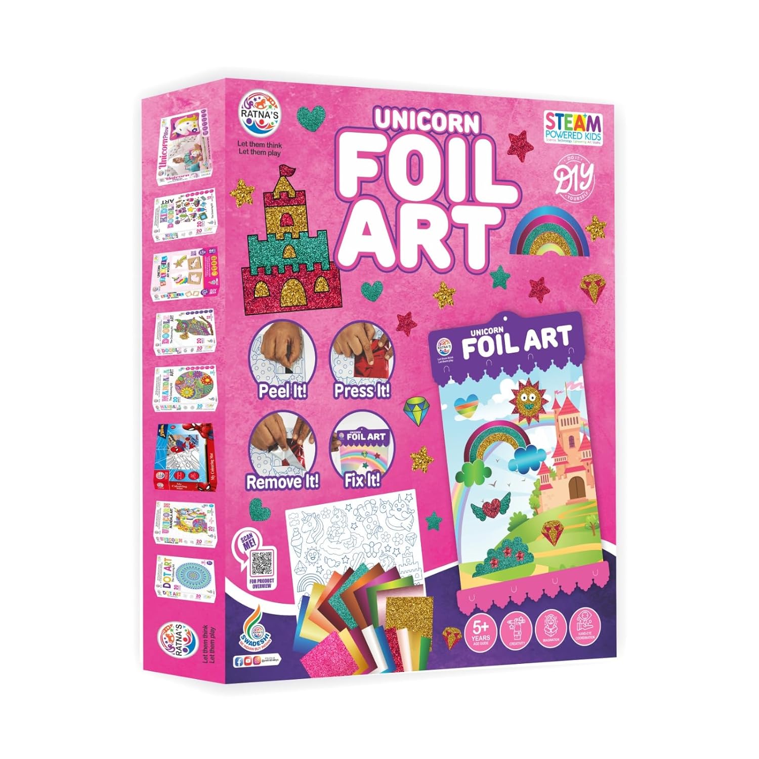 Ratnas Unicorn Foil Art DIY Creative Activity Kit, STEAM Powered Art & Craft Activity - Foil Fun Craft Kits & Supplies for Kids